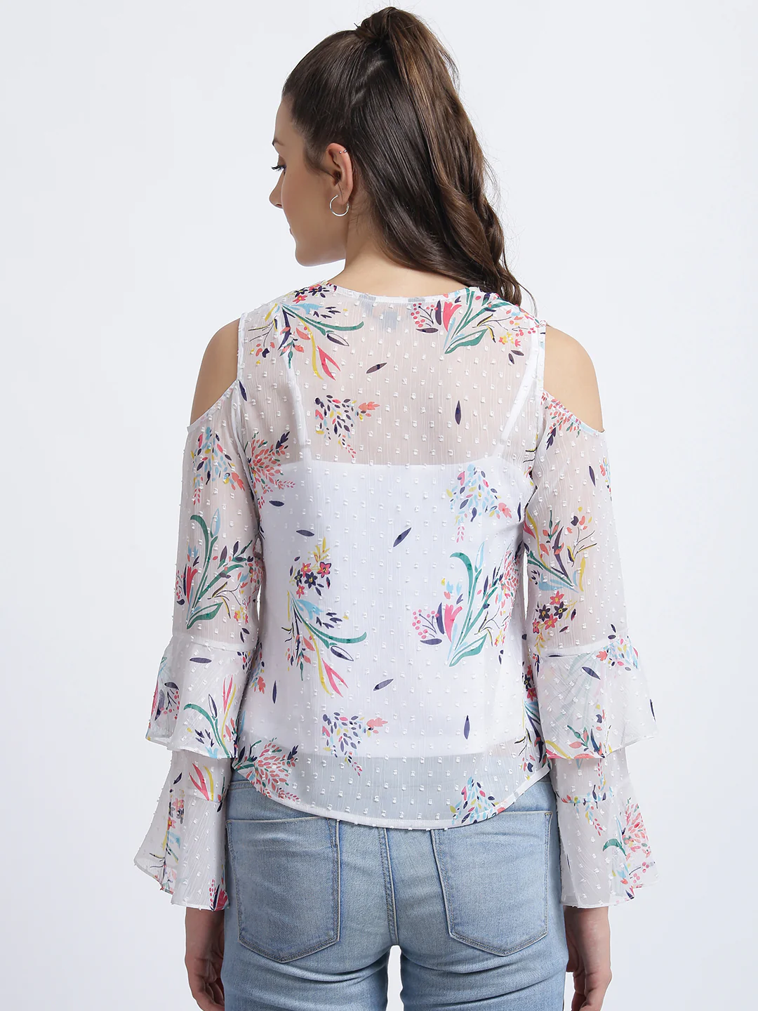 White Floral Print Layered Top - Image 4