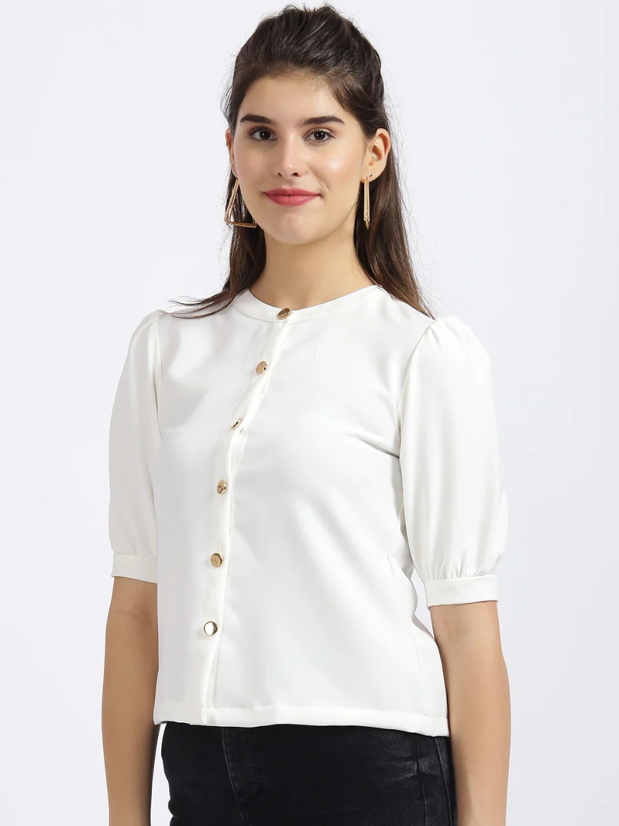 White Solid Shirt Style Top - Image 6