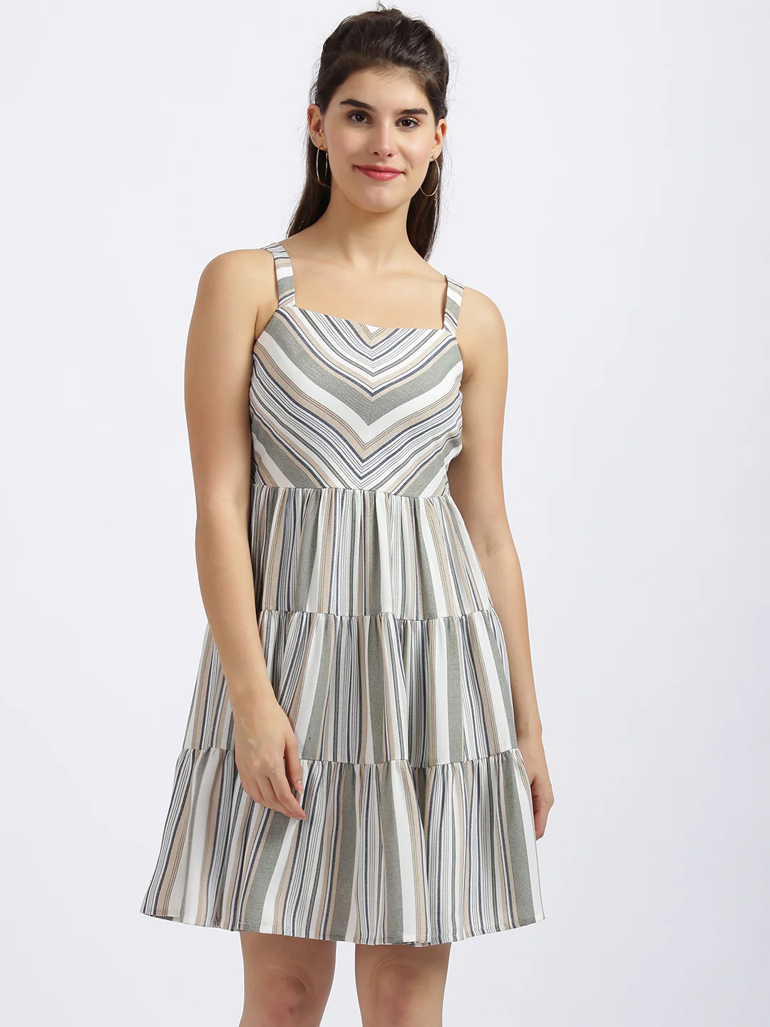 White Striped Tiered Dress - Image 2