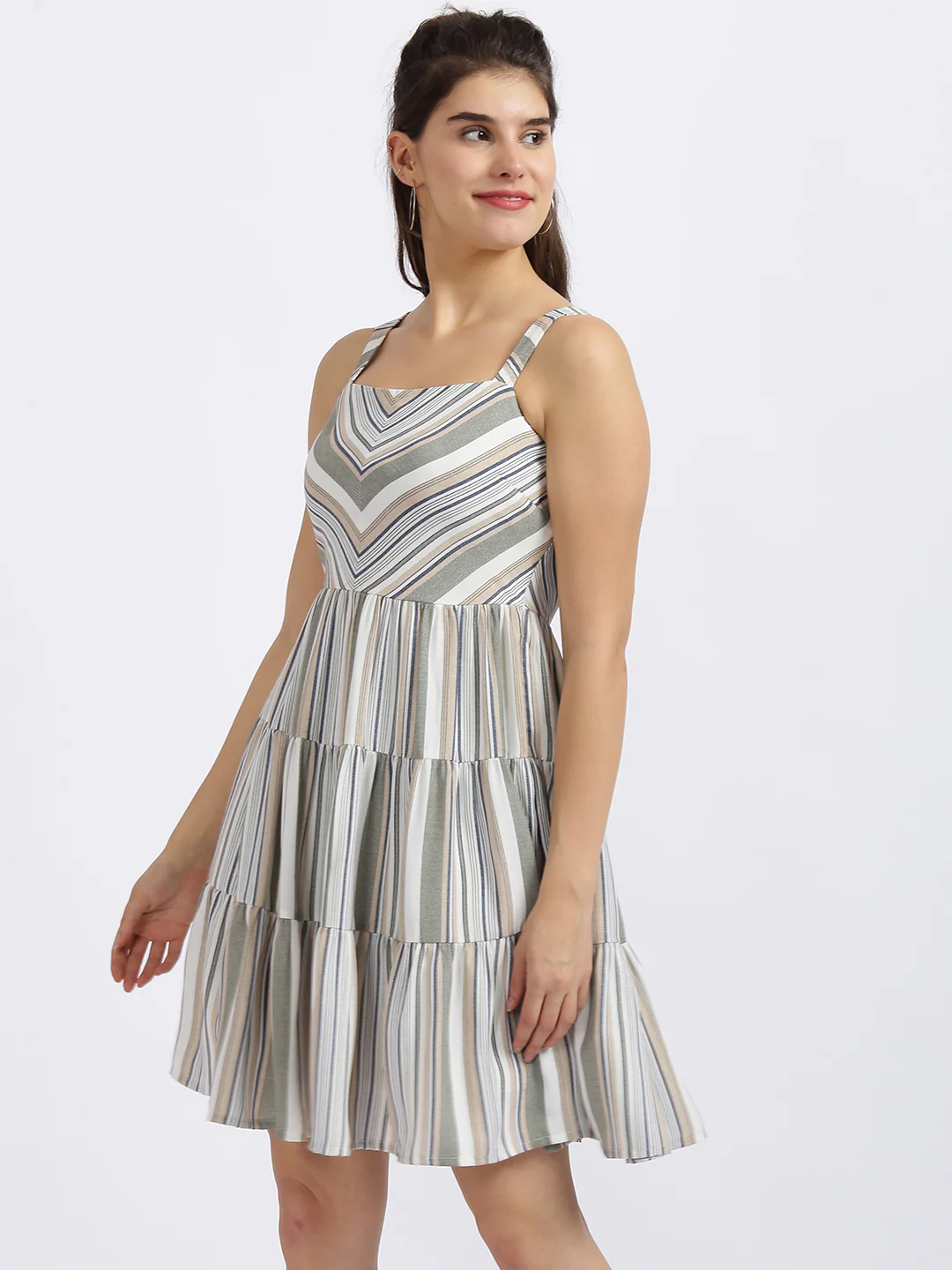 White Striped Tiered Dress - Image 3