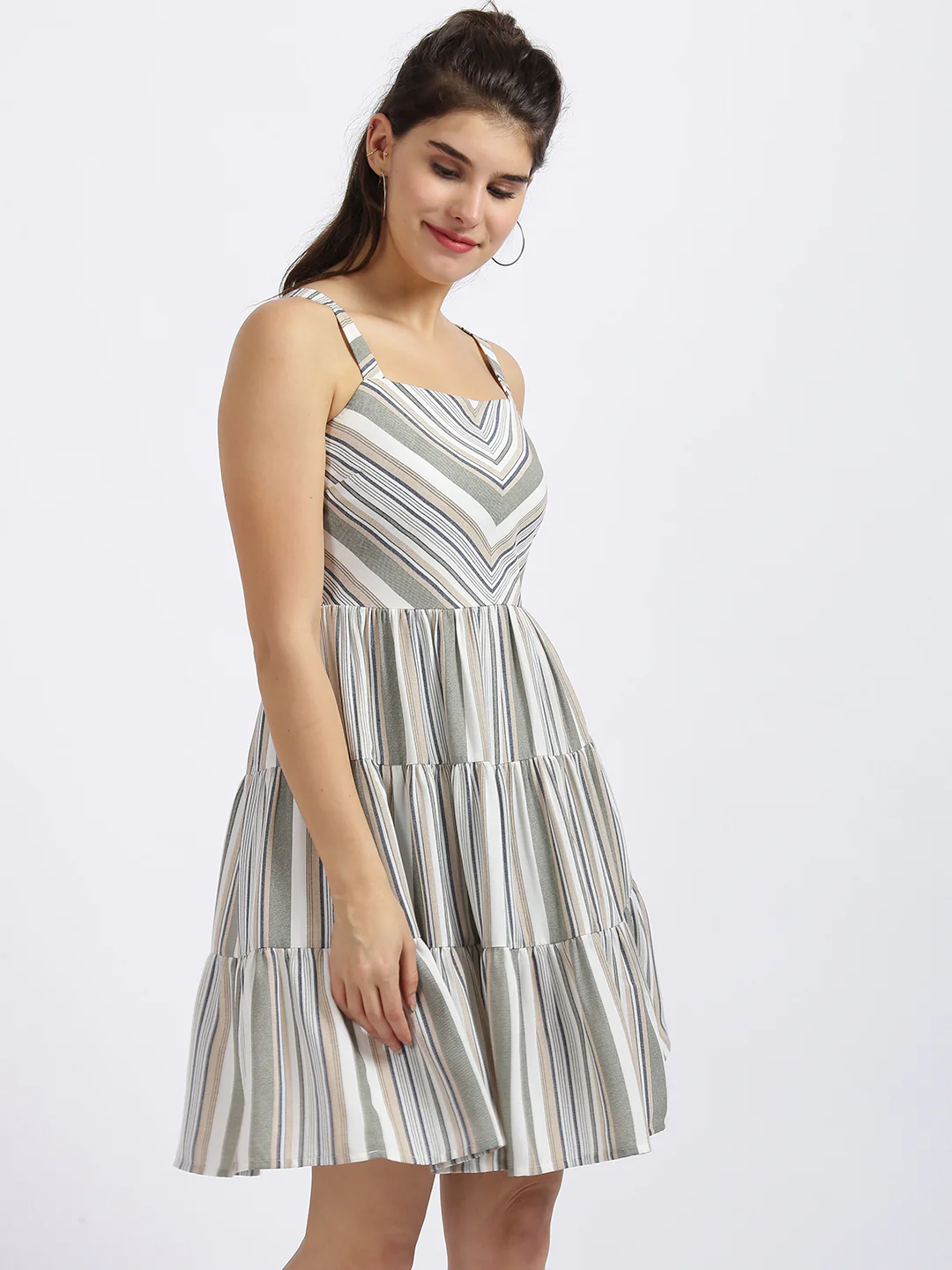 White Striped Tiered Dress - Image 4
