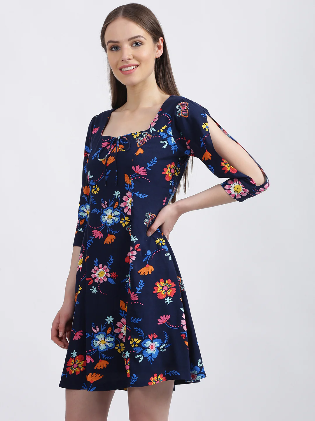 Blue Floral Print Sheath Dress - Image 3