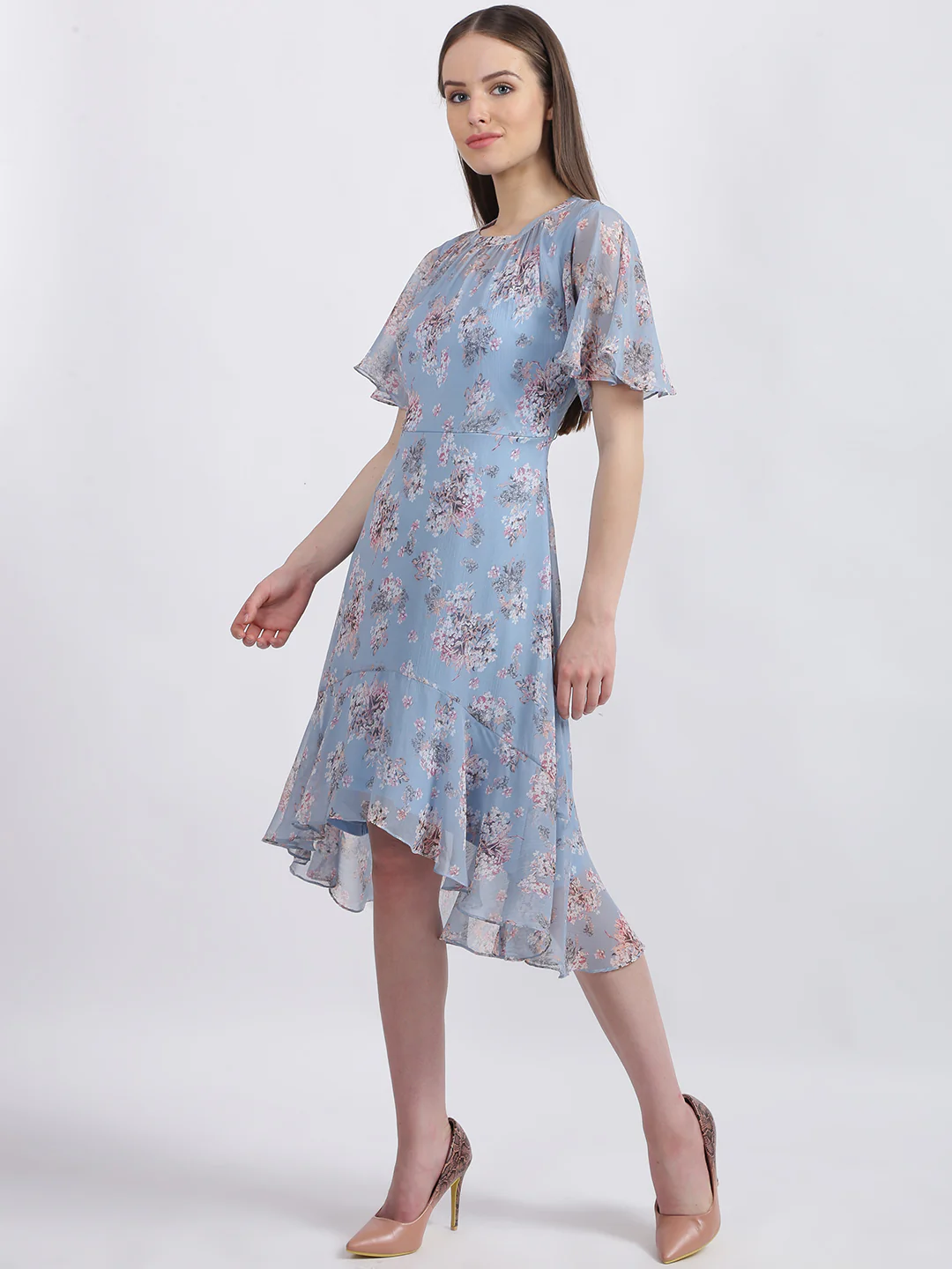 Blue Floral Print Tiered Dress - Image 2