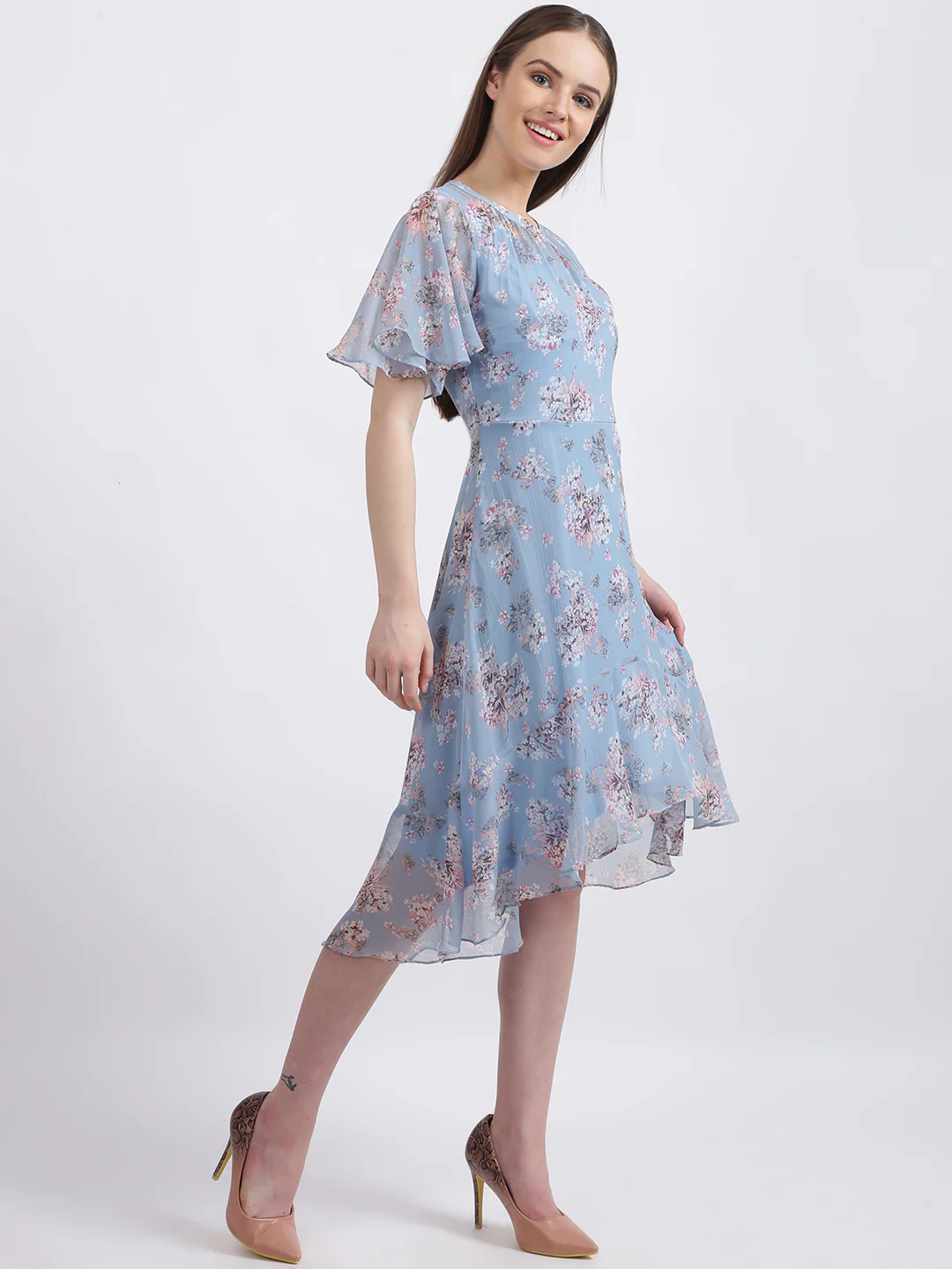 Blue Floral Print Tiered Dress - Image 3