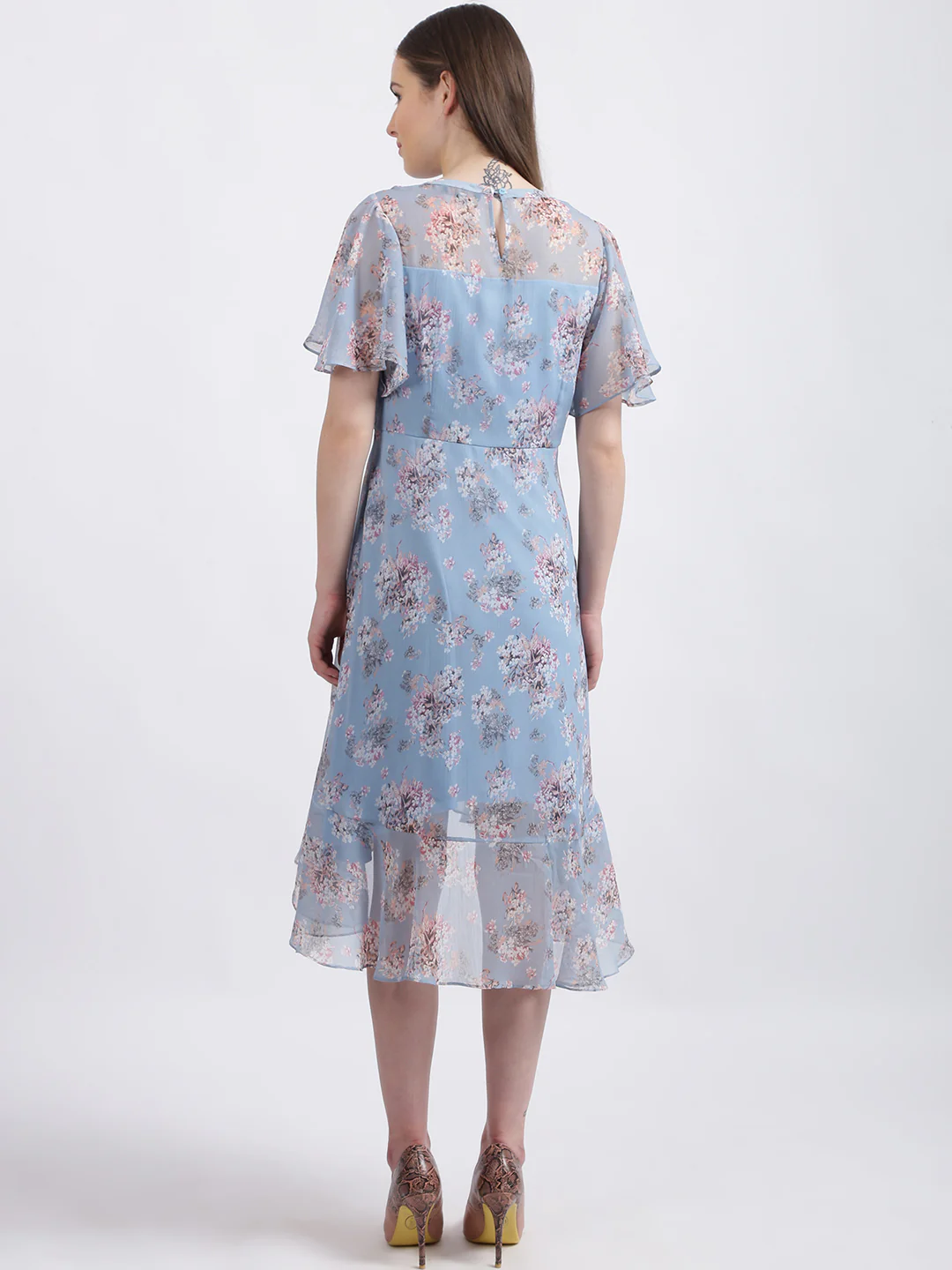 Blue Floral Print Tiered Dress - Image 4