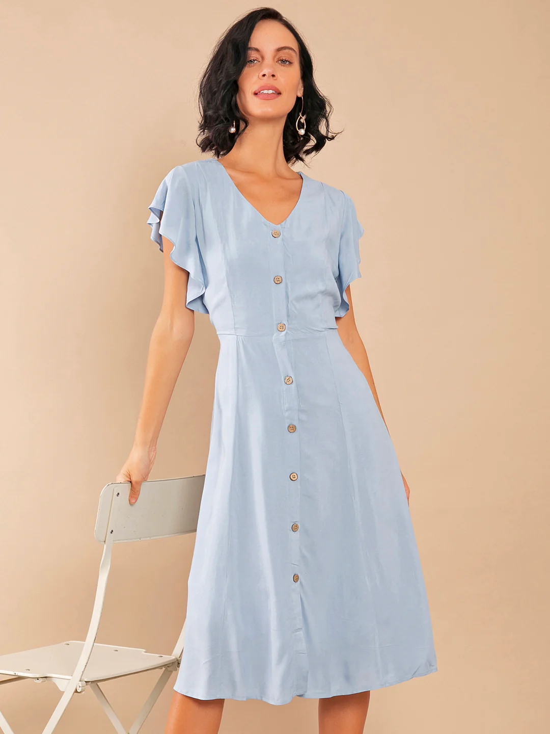 Blue Solid A-Line Dress
