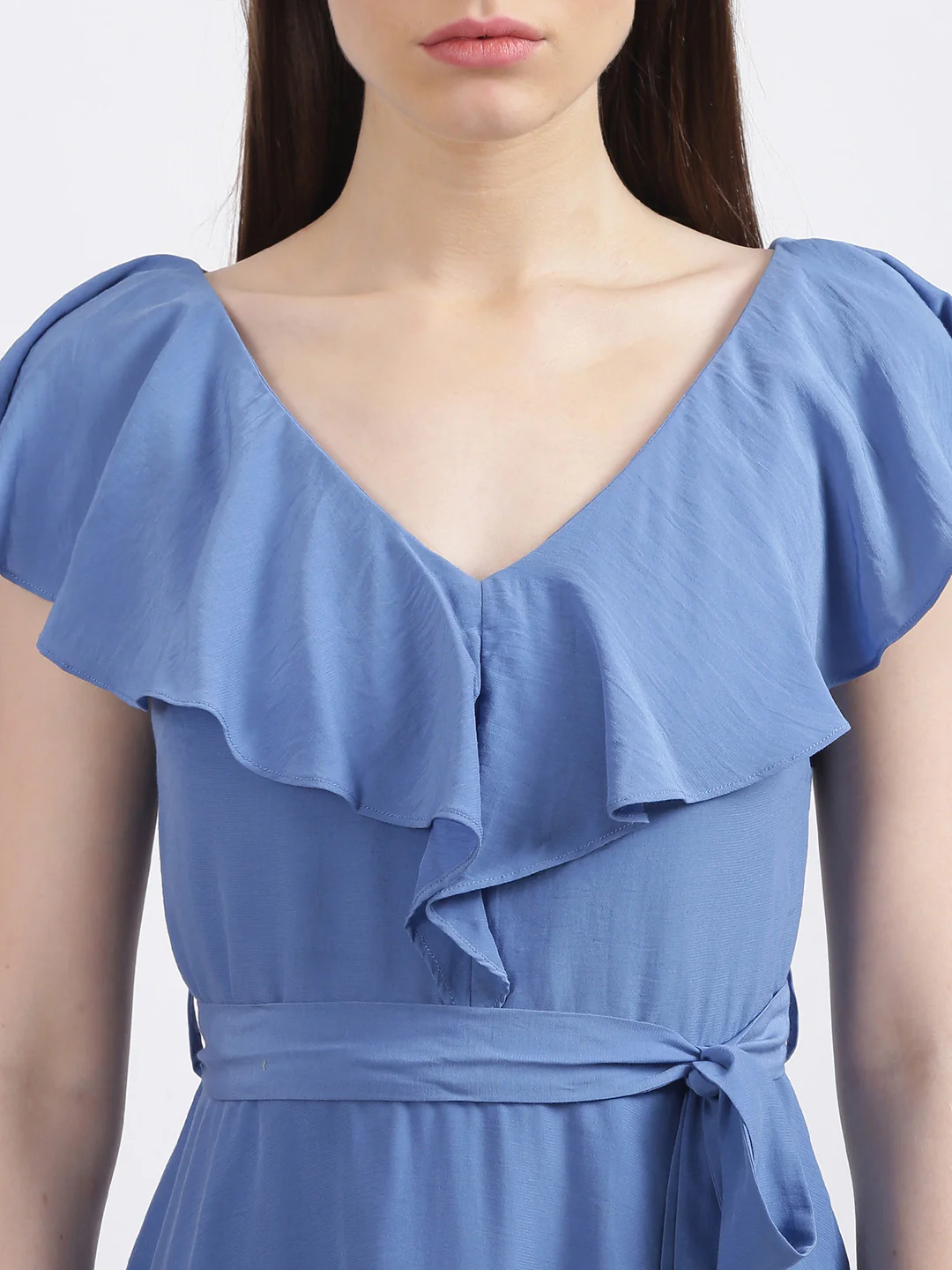 Blue Solid Fit & Flare Dress - Image 6