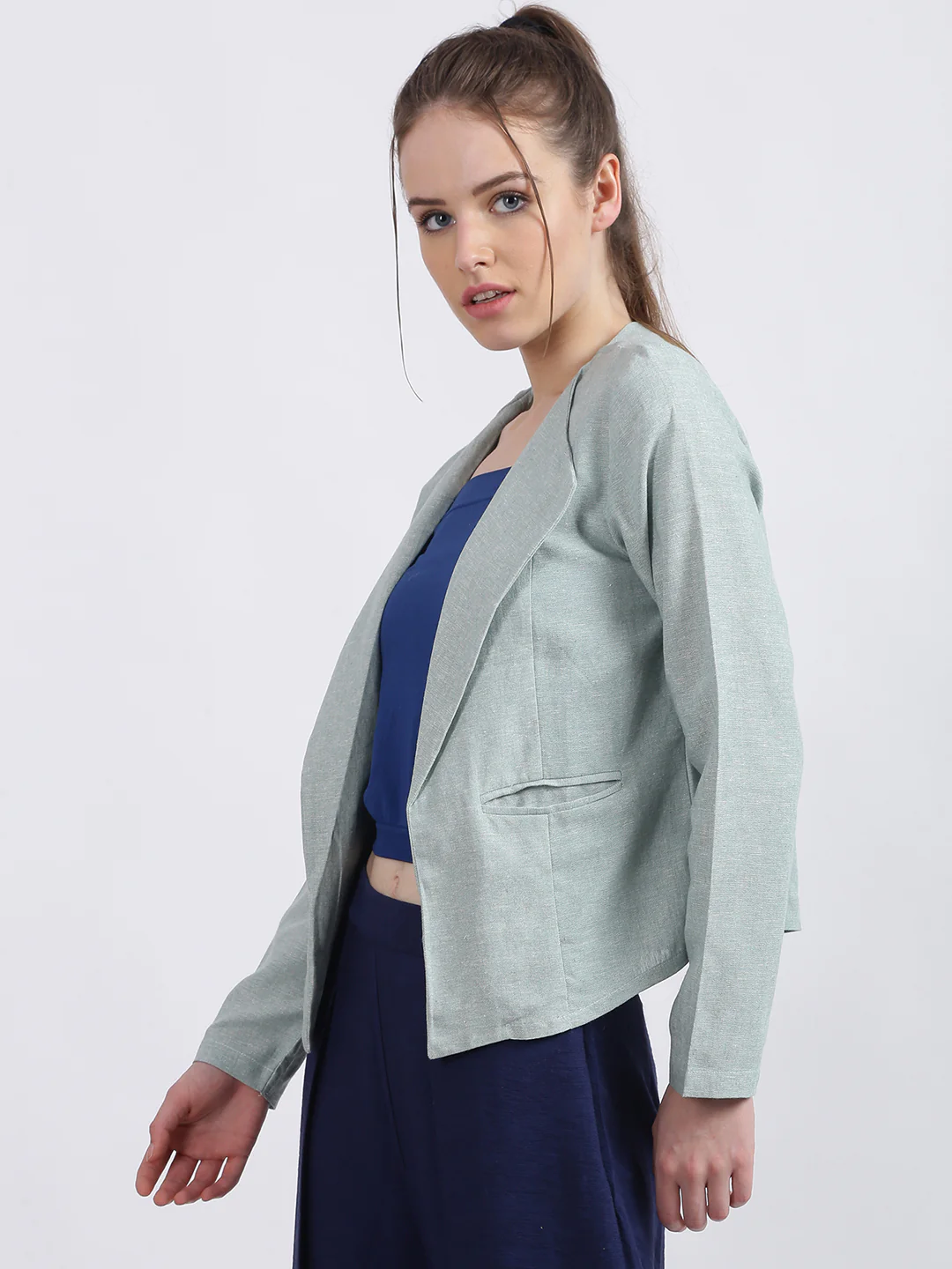 Green Solid Summer Jacket - Image 2