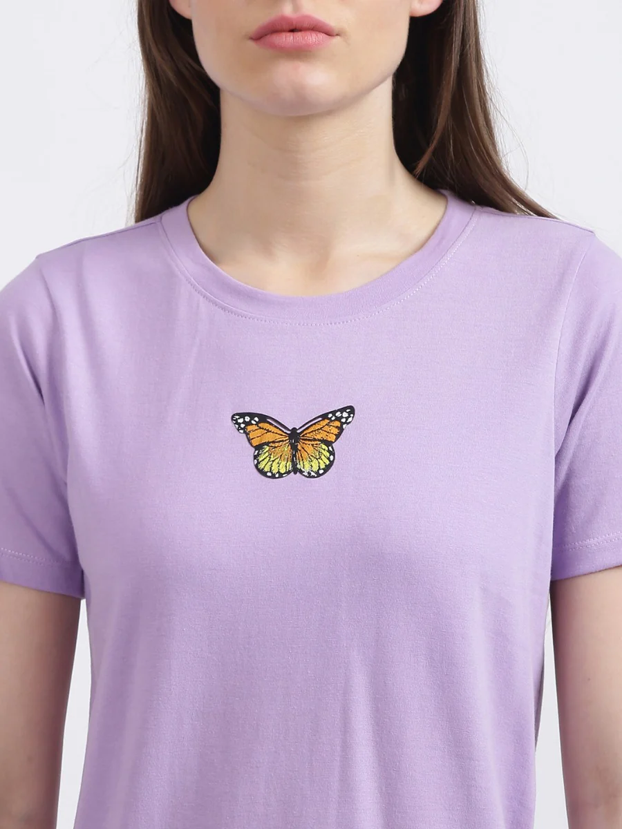 Lavender Graphic Printed Regular T-Shirt - Image 2