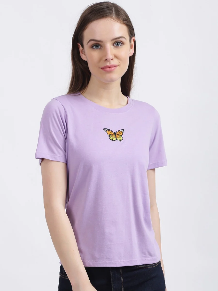 Lavender Graphic Printed Regular T-Shirt - Image 3