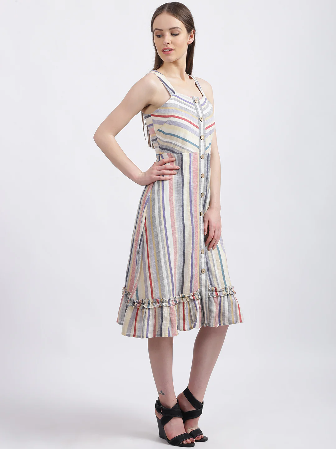 Multi Colored Solid Tiered Dress - Image 3