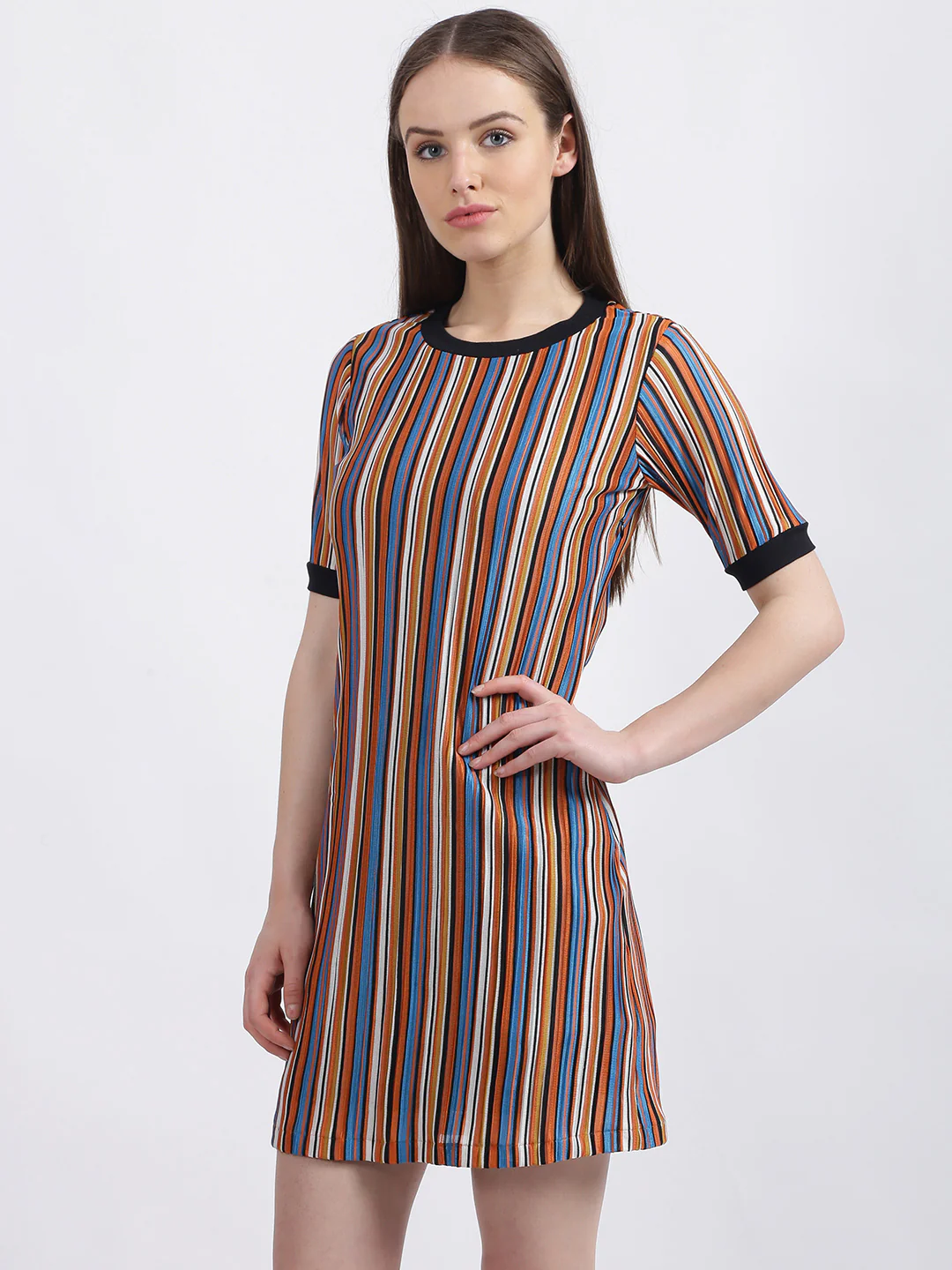 Multi Striped Sheath Short Dress - Image 3