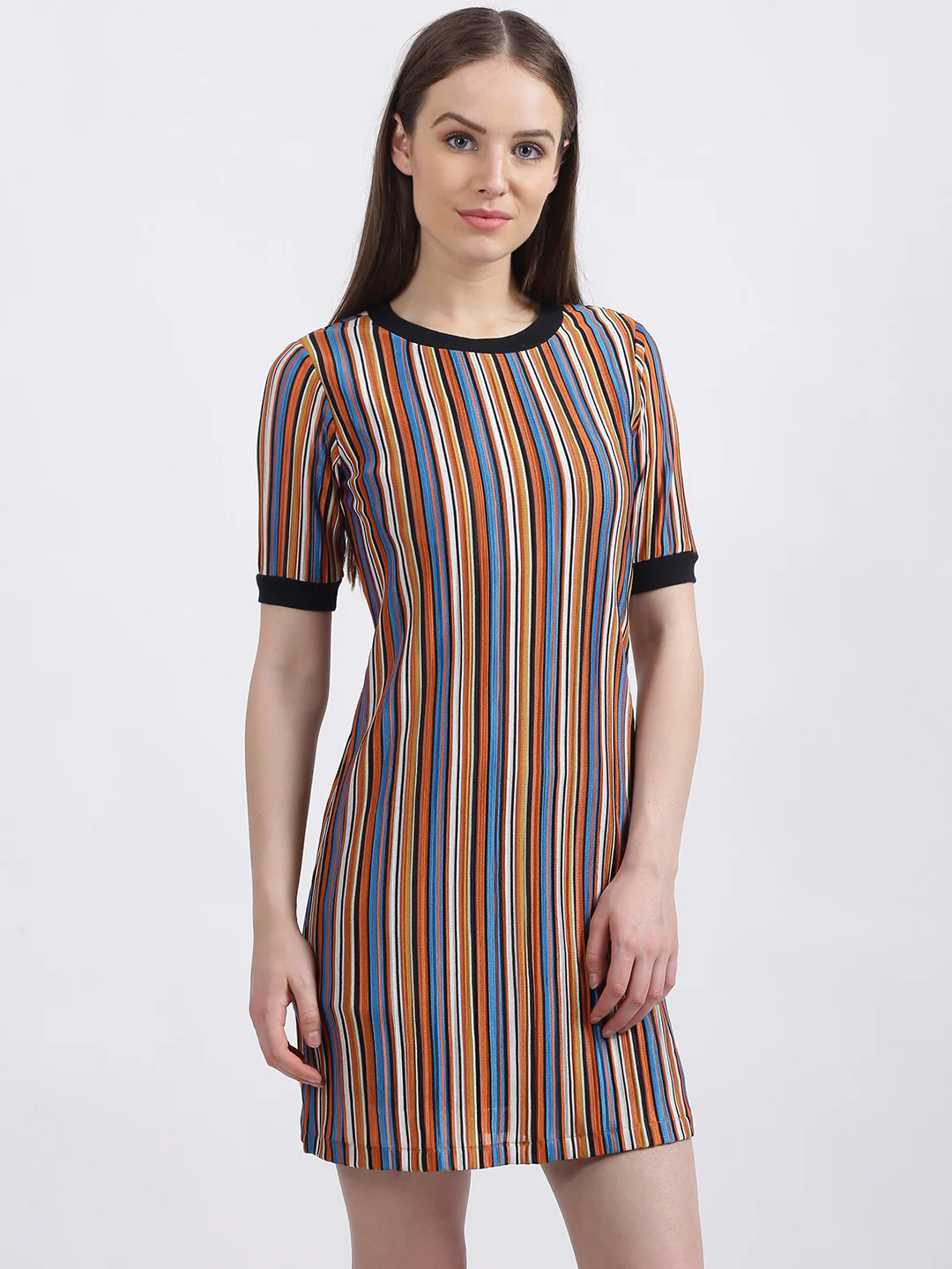 Multi Striped Sheath Short Dress - Image 4