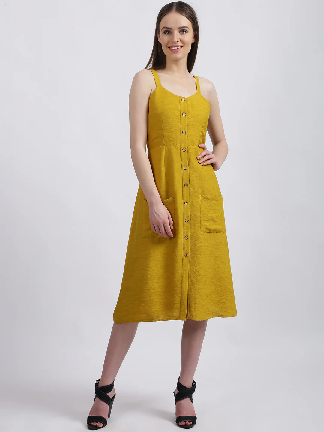 Mustard Yellow Solid A-Line Dress