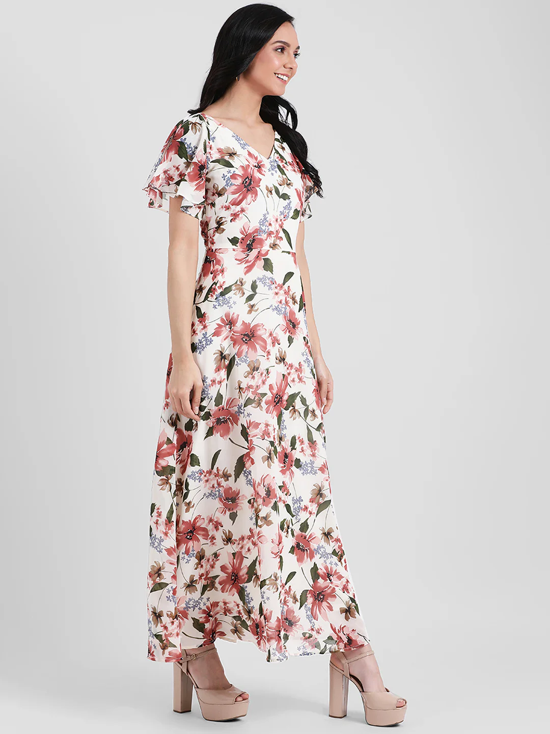 Off White Printed Maxi Dress - Image 3