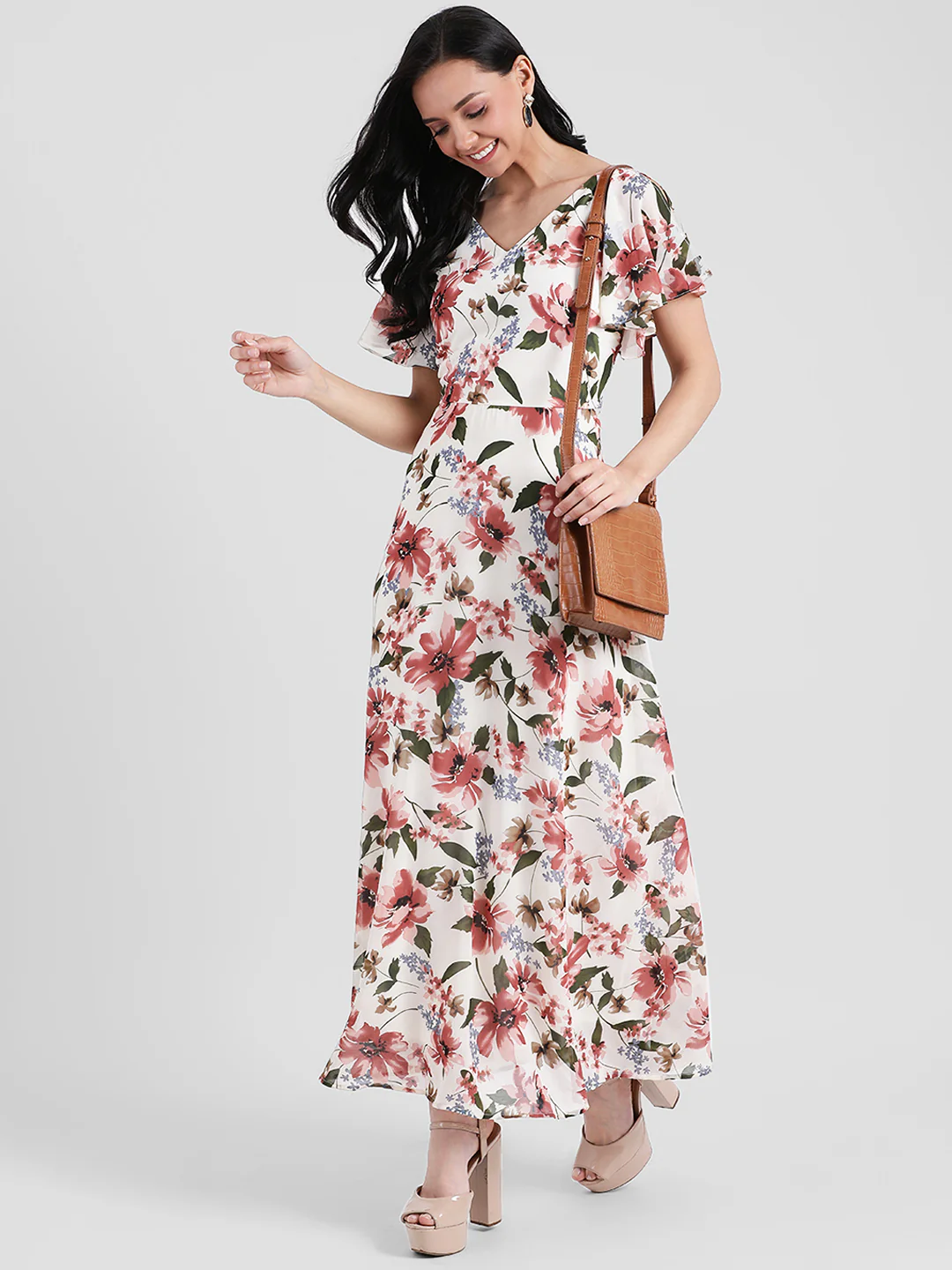 Off White Printed Maxi Dress - Image 5
