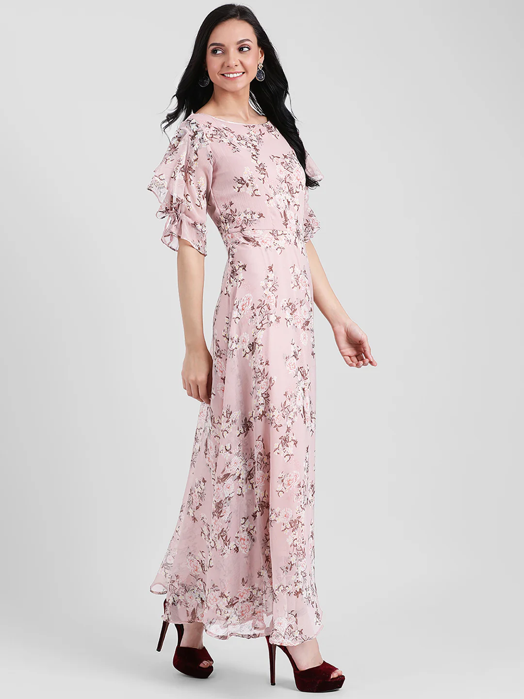 Pink Floral Printed Maxi Dress - Image 3