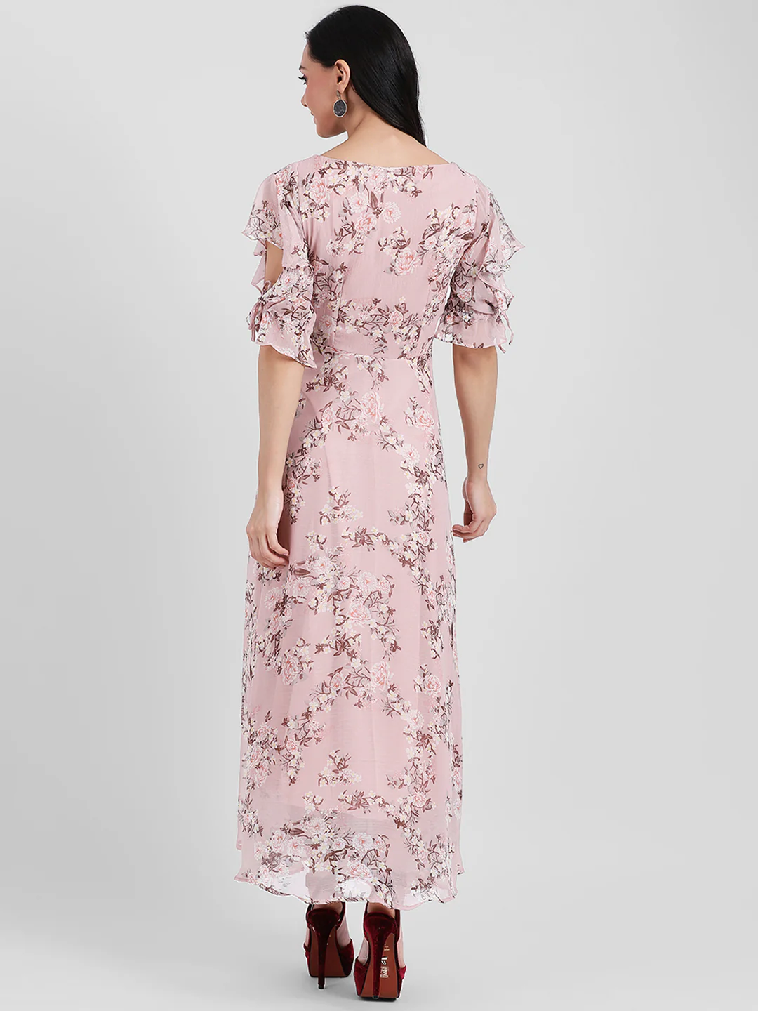 Pink Floral Printed Maxi Dress - Image 4