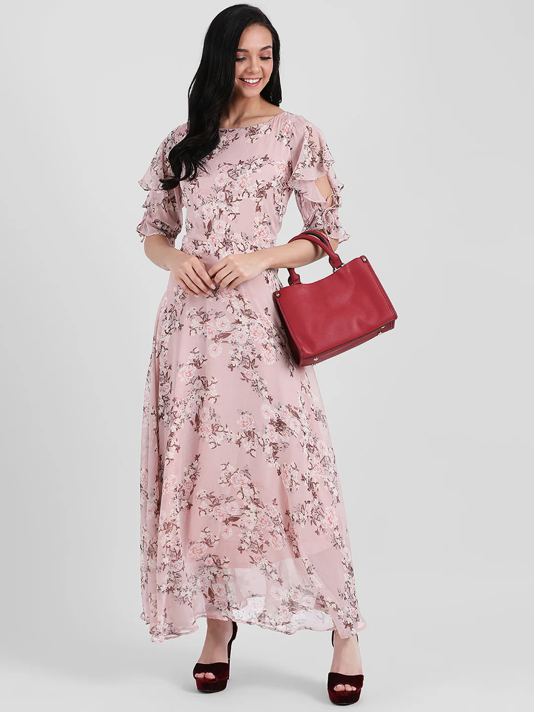 Pink Floral Printed Maxi Dress - Image 5