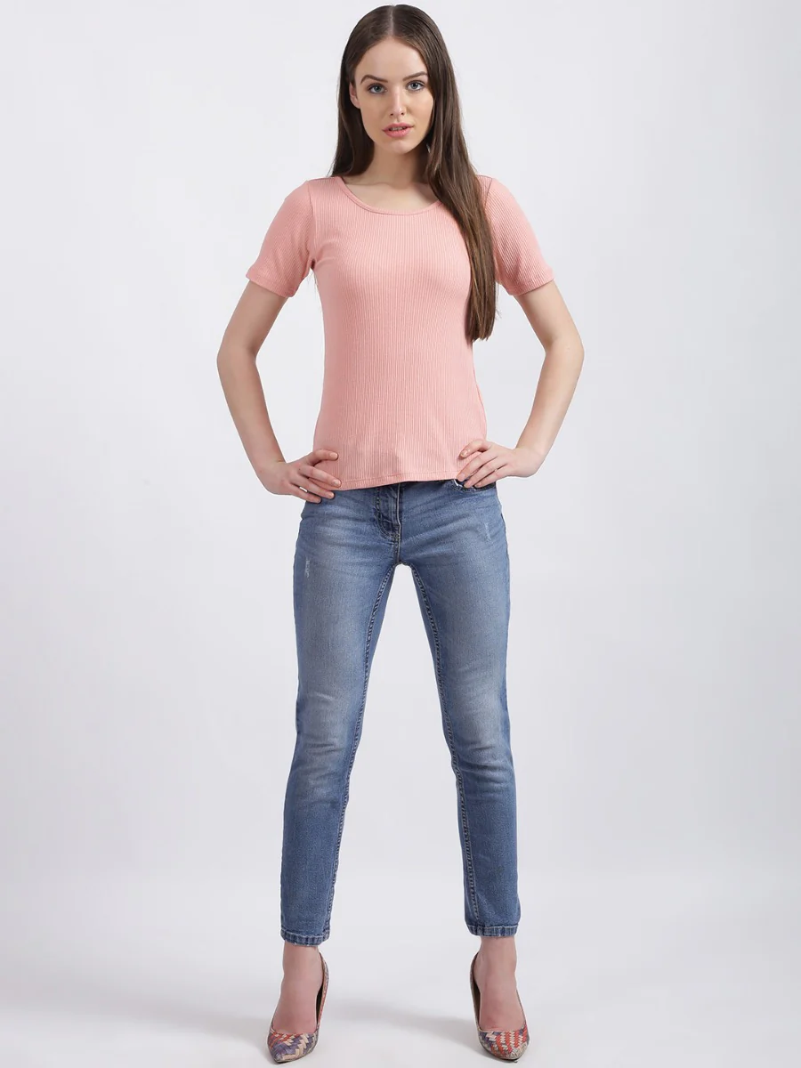 Pink Solid Regular T-Shirt - Image 6