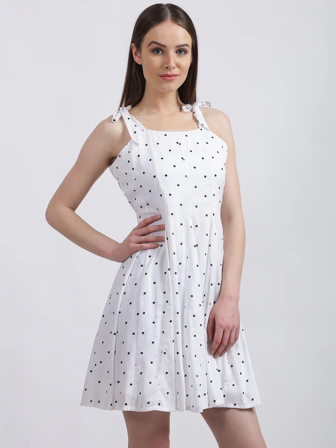 White Geometric Print Fit & Flare Dress - Image 2
