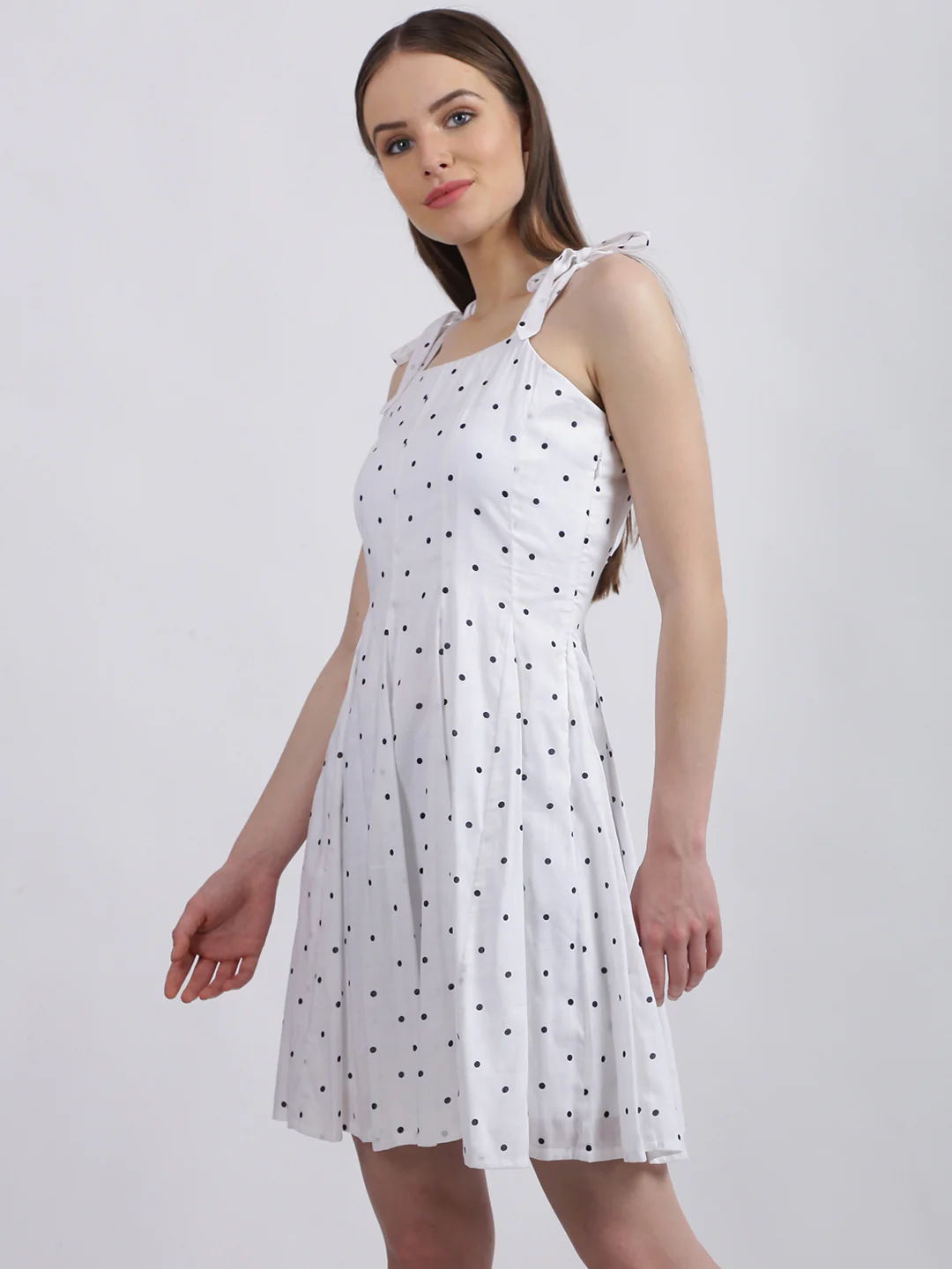 White Geometric Print Fit & Flare Dress - Image 3