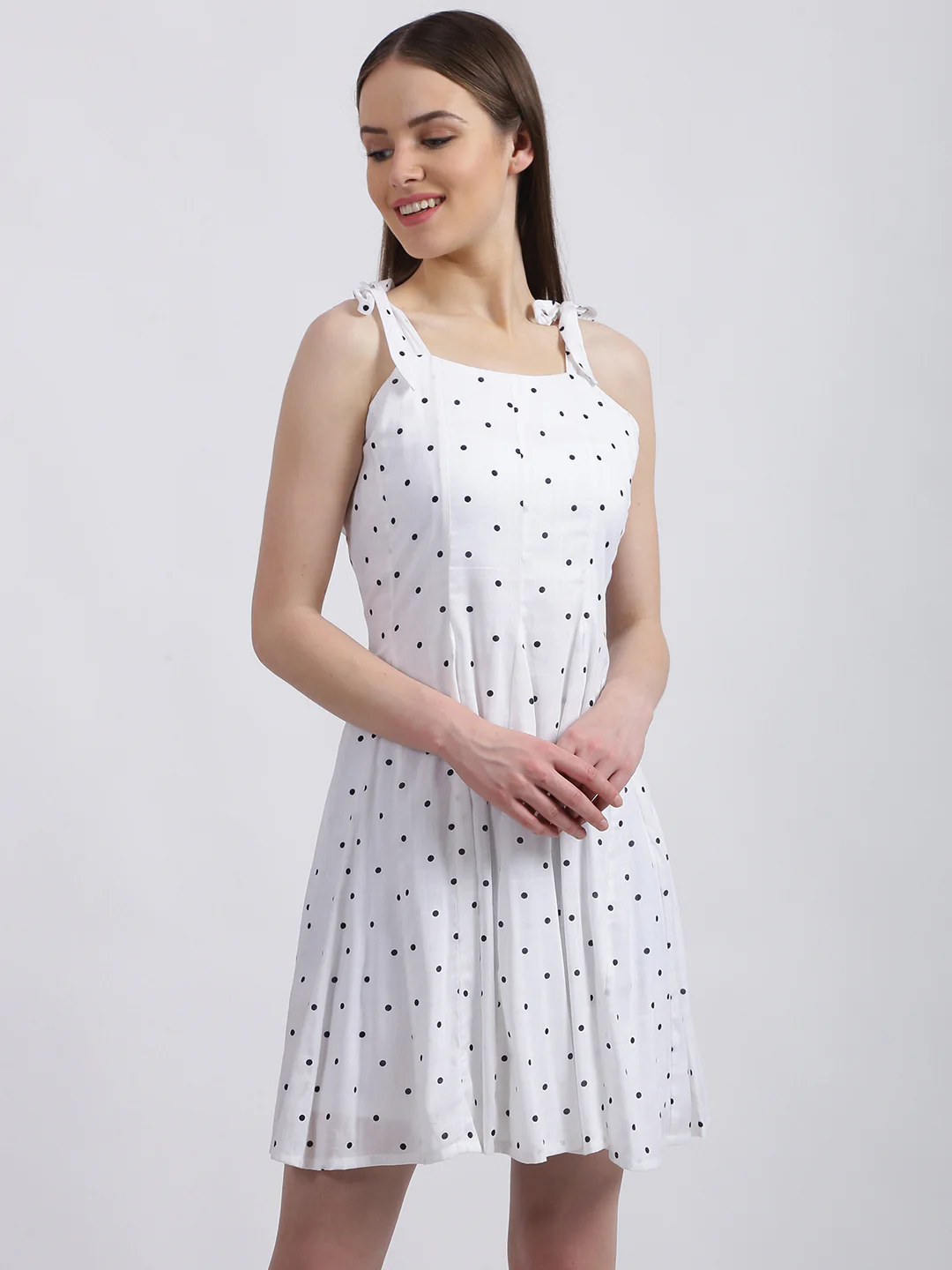 White Geometric Print Fit & Flare Dress - Image 4