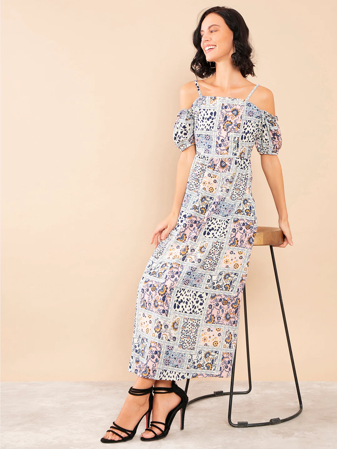 White Printed Fit & Flare Dress