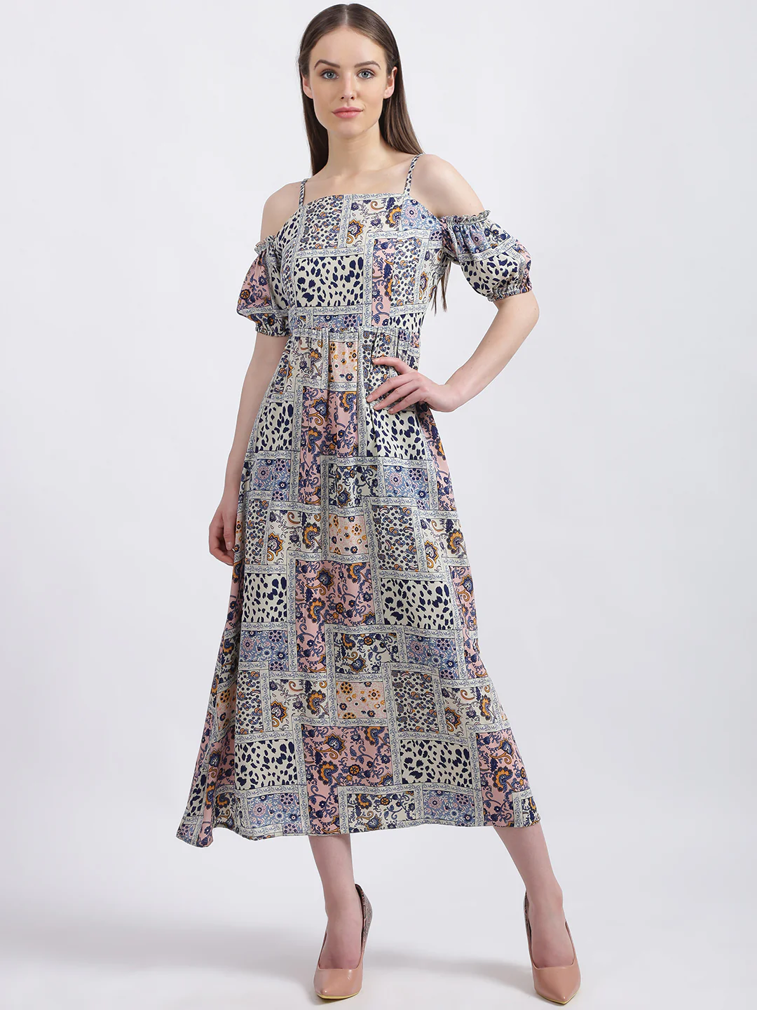 White Printed Fit & Flare Dress - Image 2
