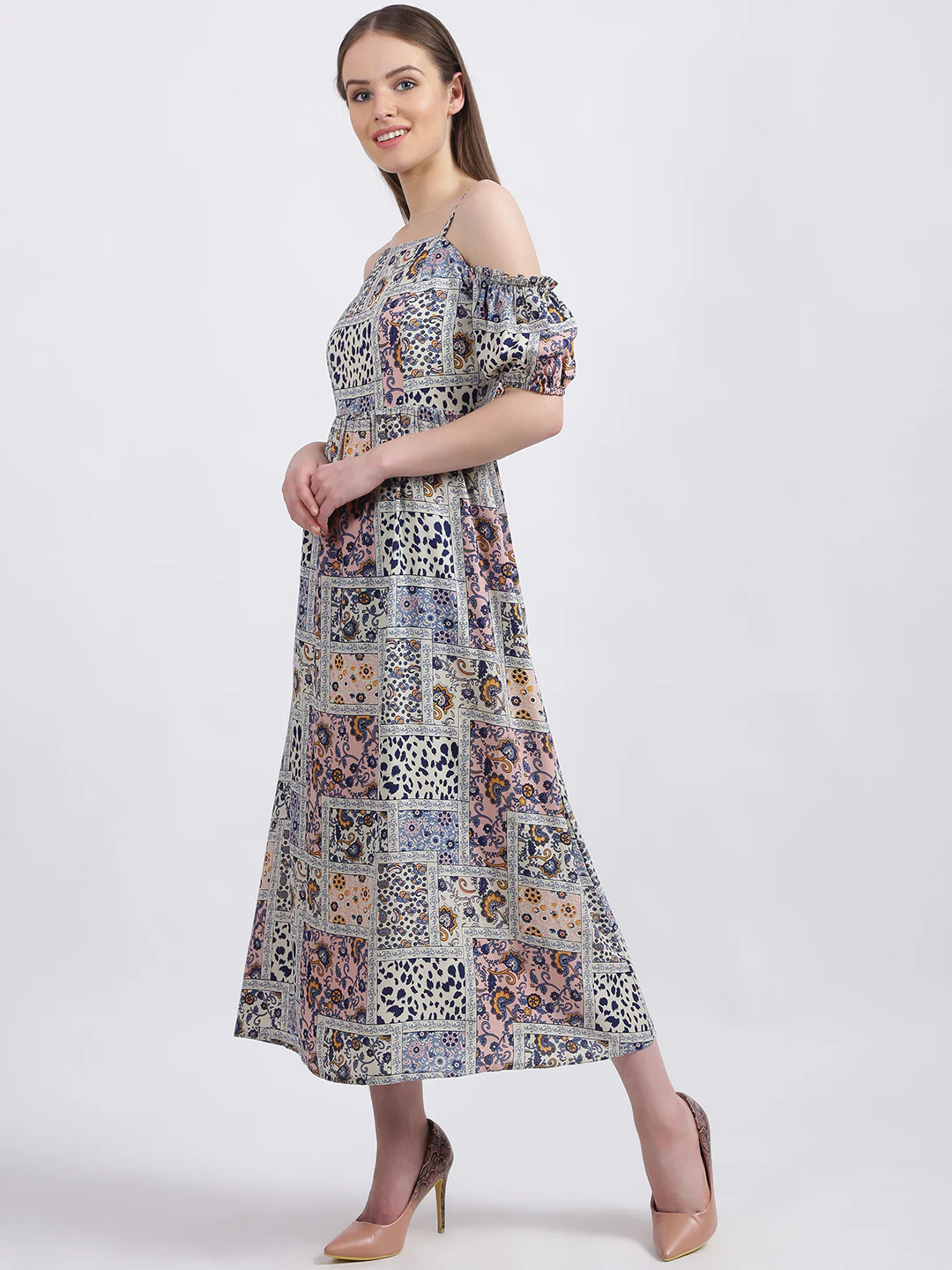 White Printed Fit & Flare Dress - Image 3