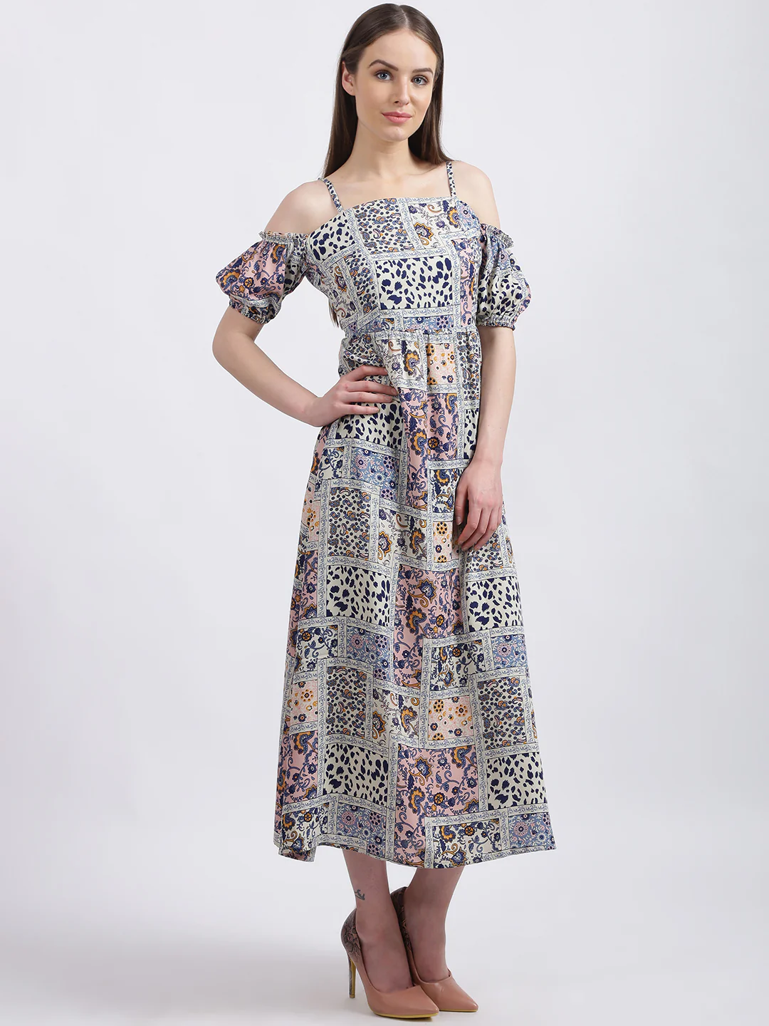 White Printed Fit & Flare Dress - Image 4