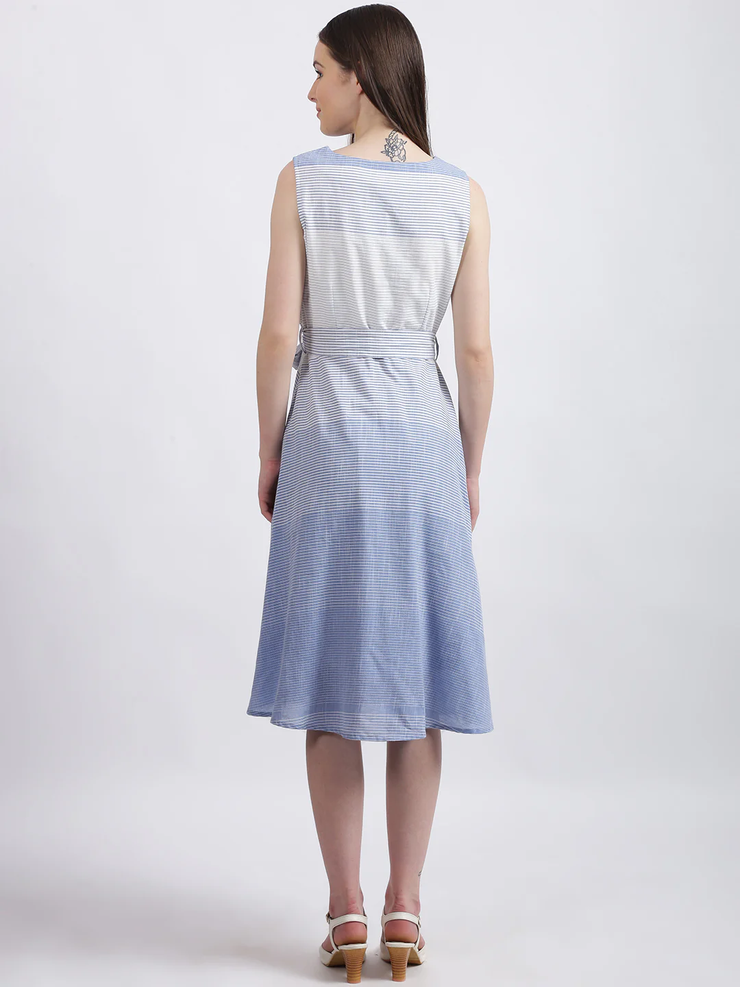 White Striped Fit & Flare Dress - Image 4