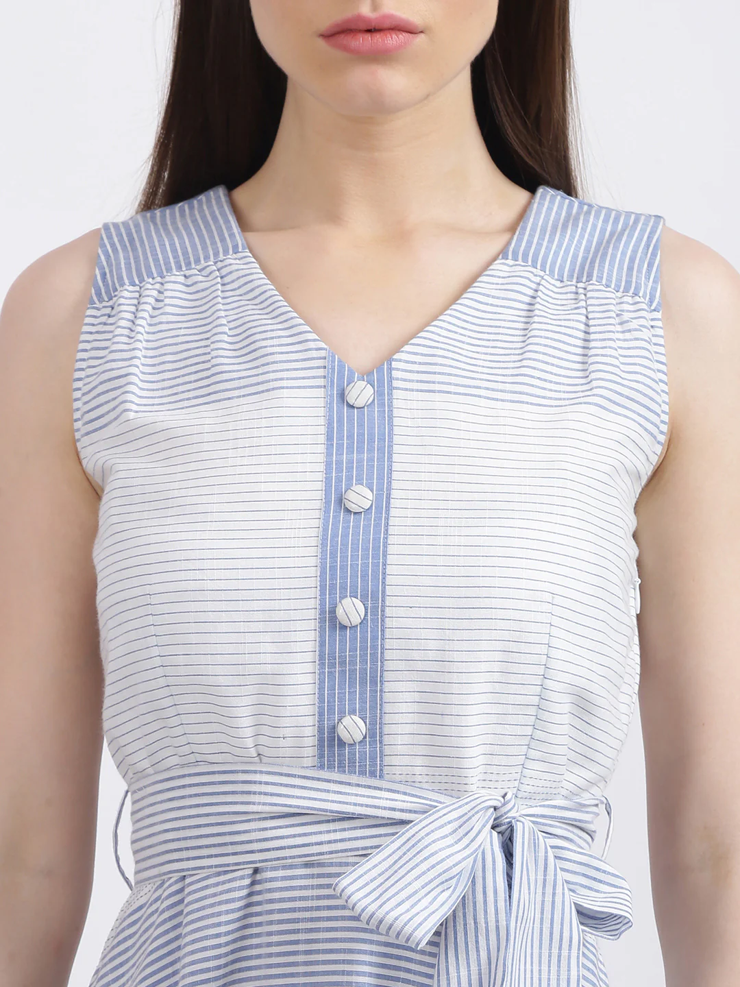 White Striped Fit & Flare Dress - Image 6