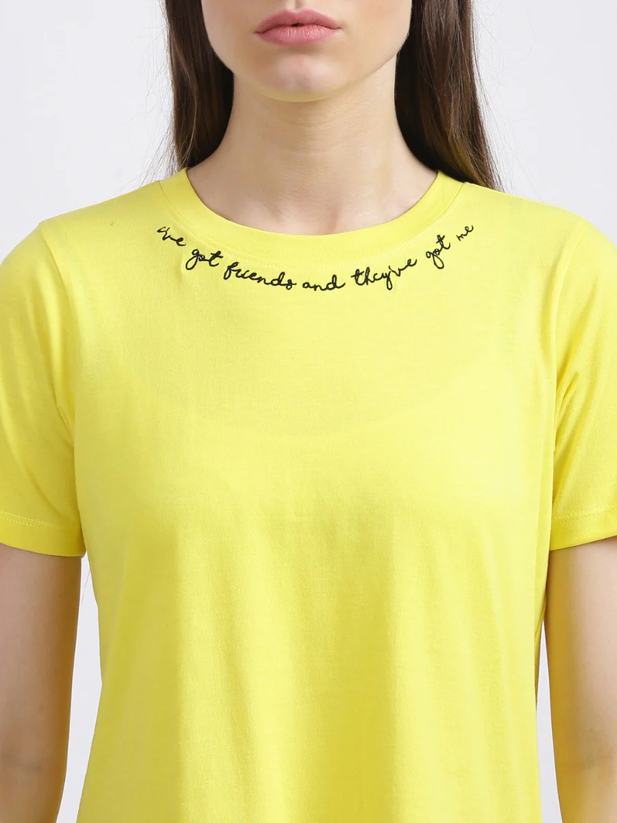 Yellow Embroidered Regular T-Shirt - Image 2