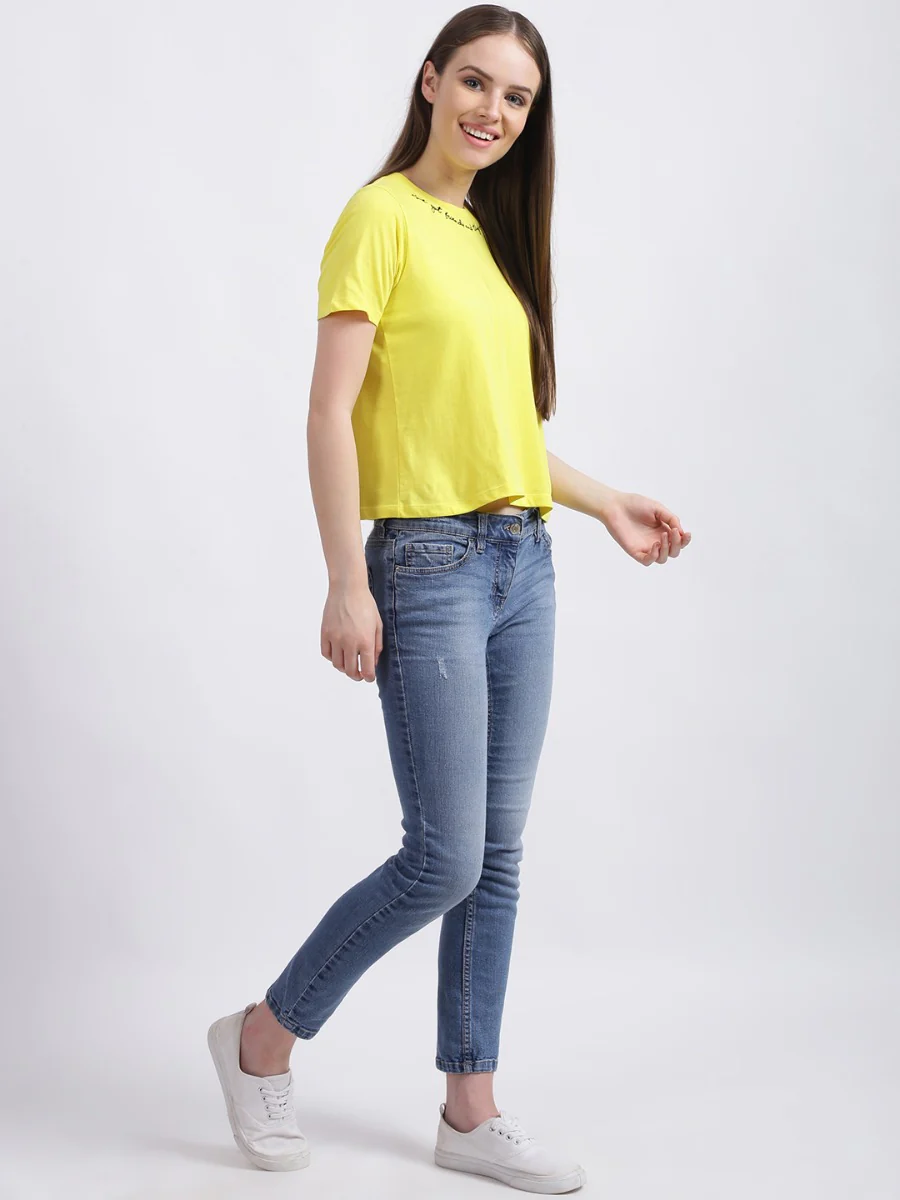 Yellow Embroidered Regular T-Shirt - Image 3