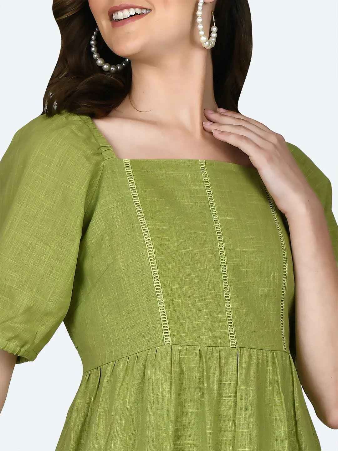 Green Solid Short Dress - Image 6