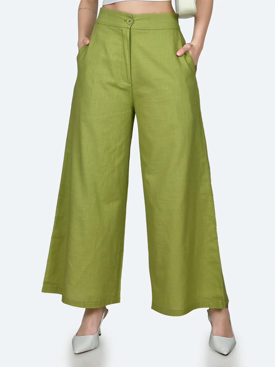 Green Solid Trousers - Image 2