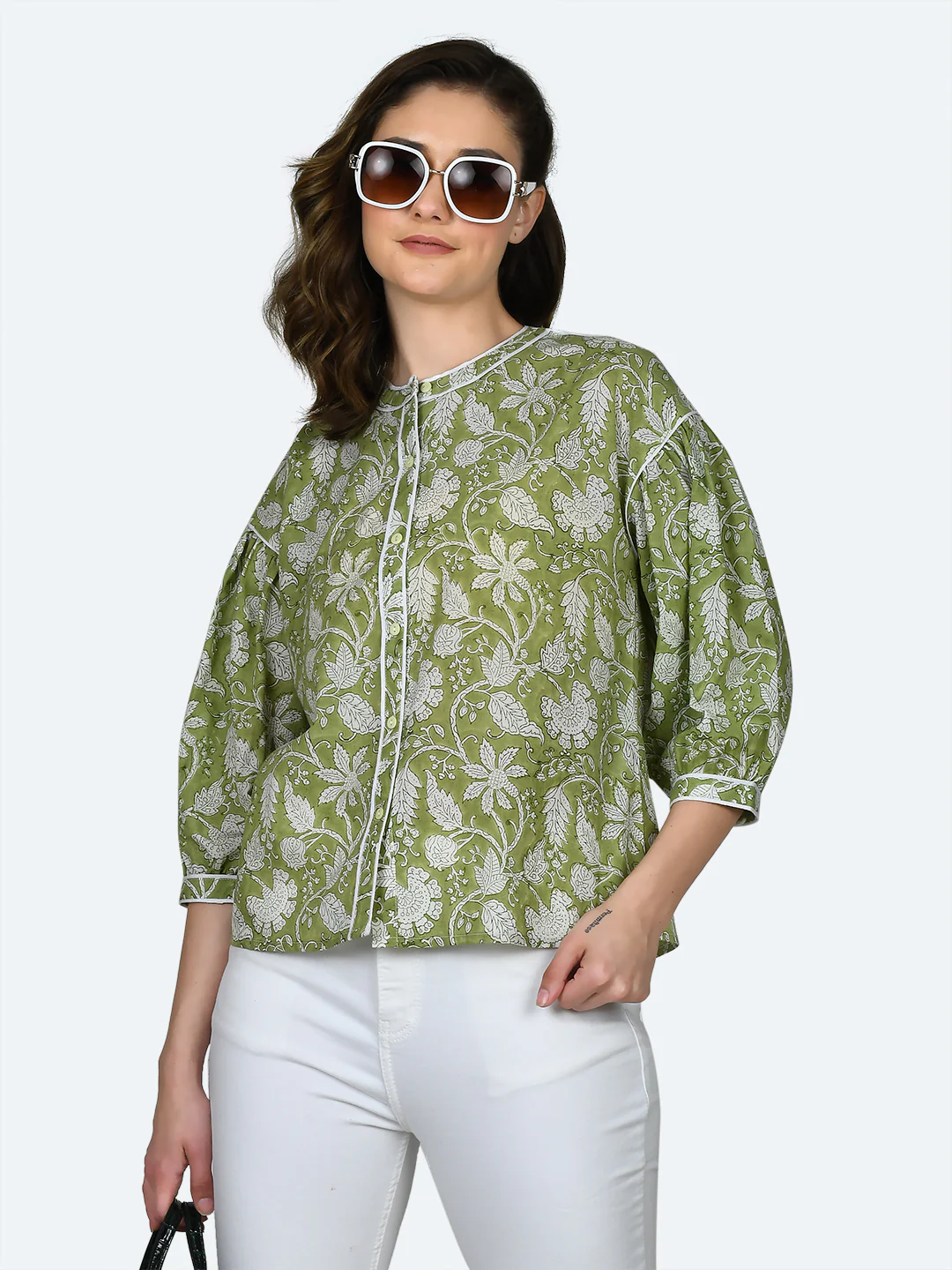 Green Tropical Print Top - Image 2