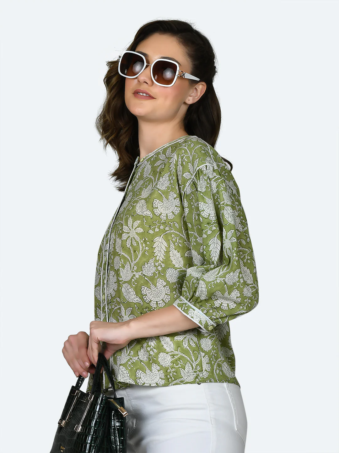 Green Tropical Print Top - Image 3
