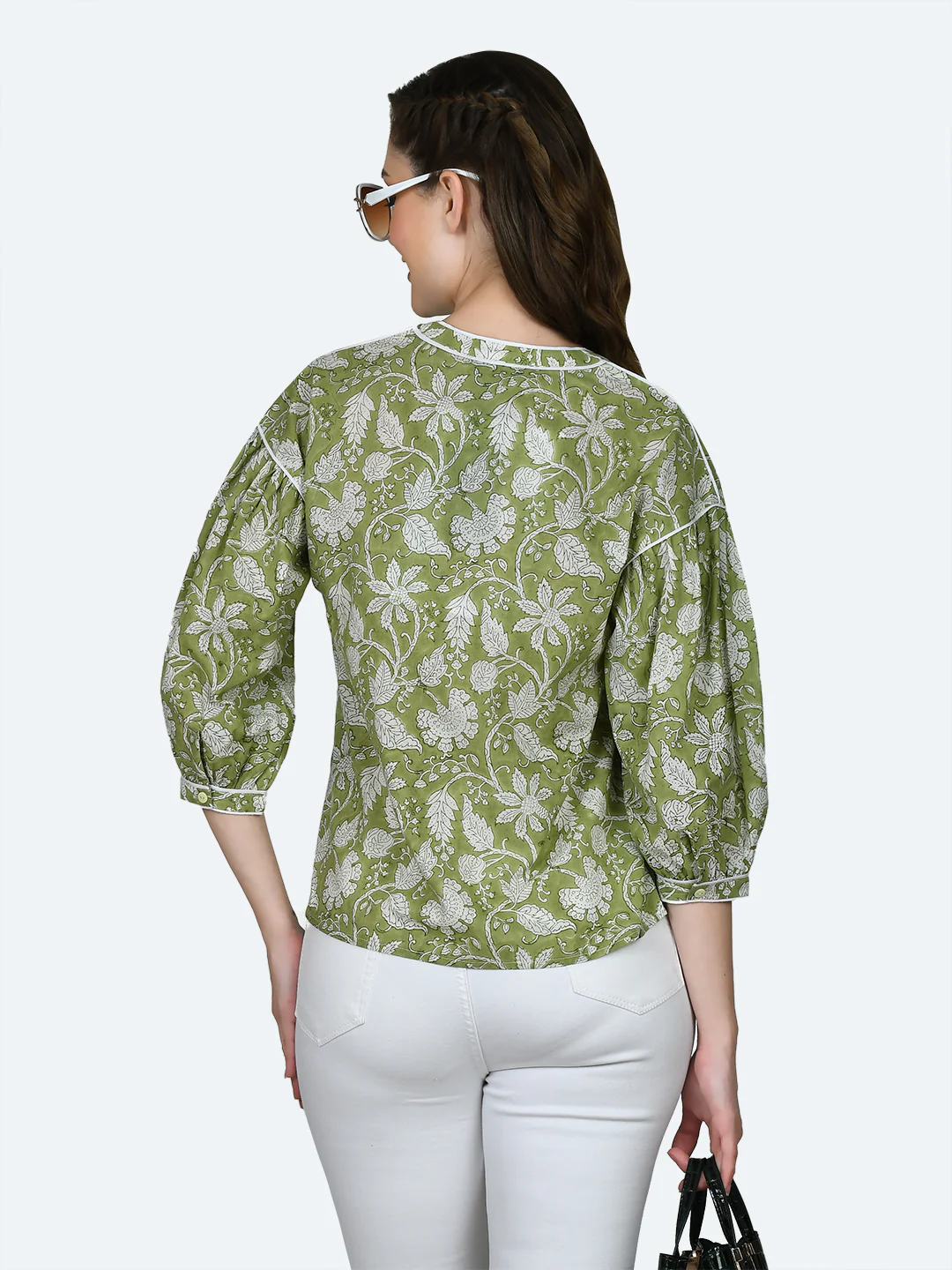 Green Tropical Print Top - Image 4