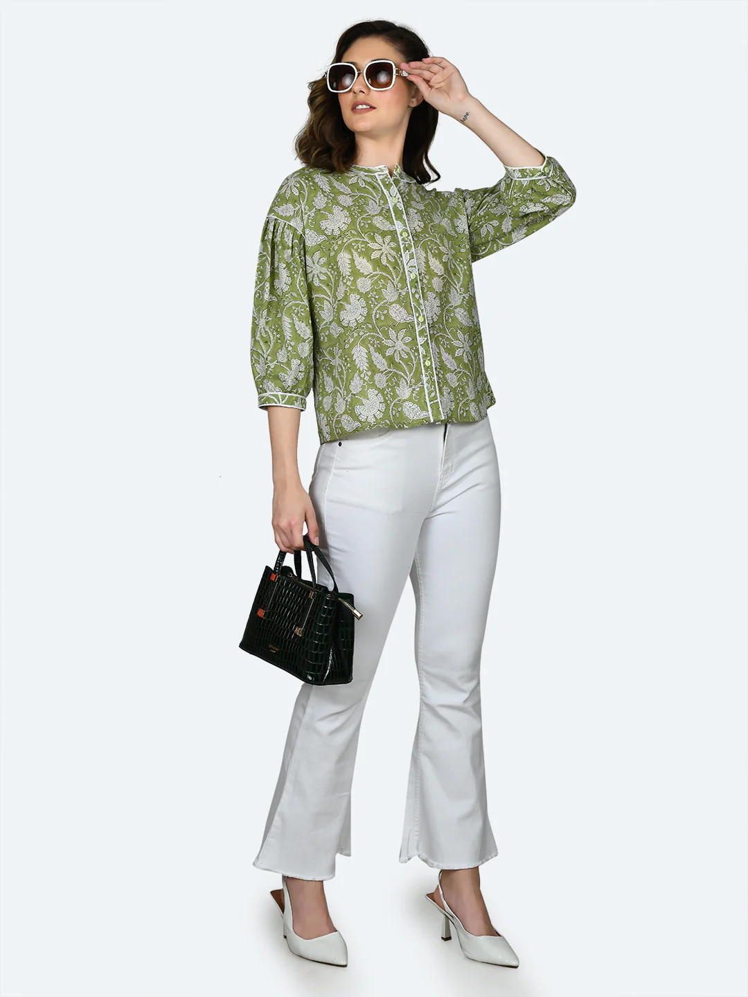 Green Tropical Print Top - Image 5