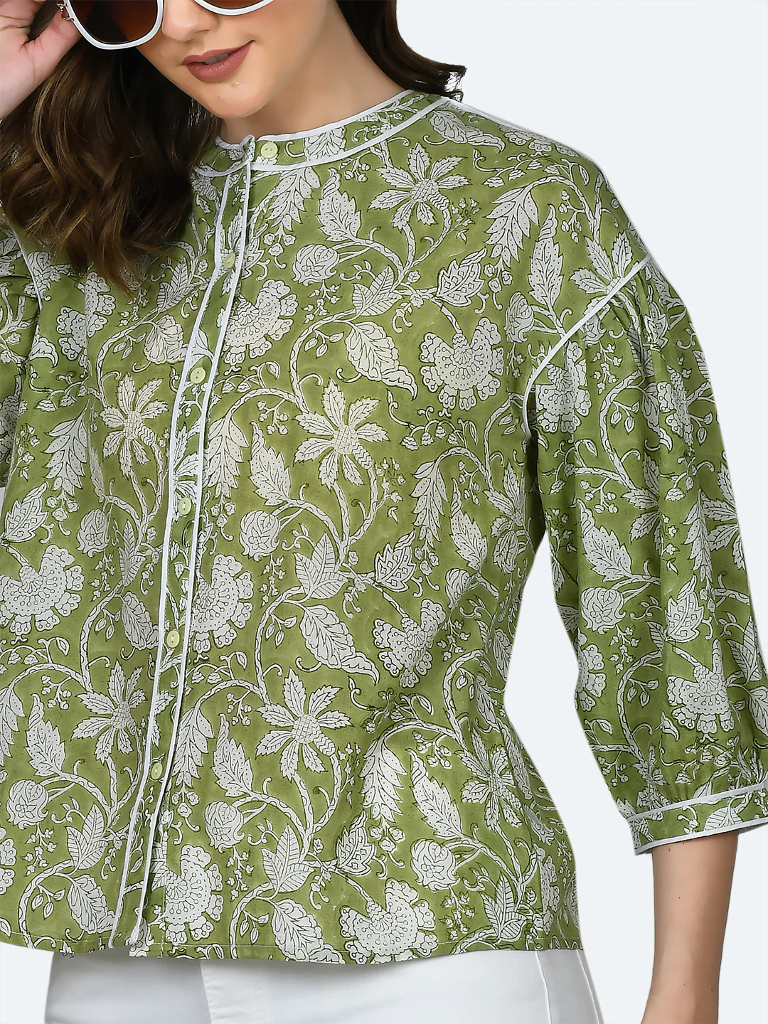 Green Tropical Print Top - Image 6