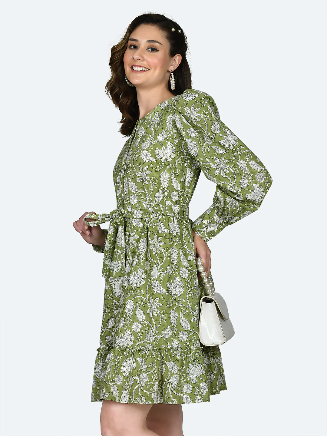 Green Tropical Print Short Dress - Image 3