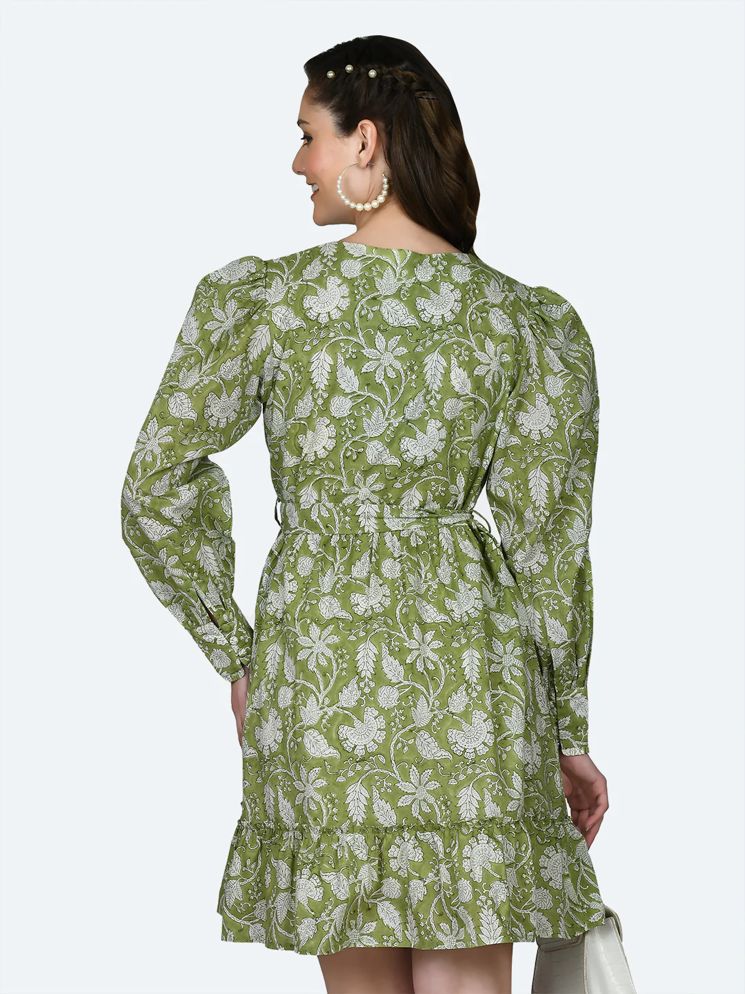 Green Tropical Print Short Dress - Image 4