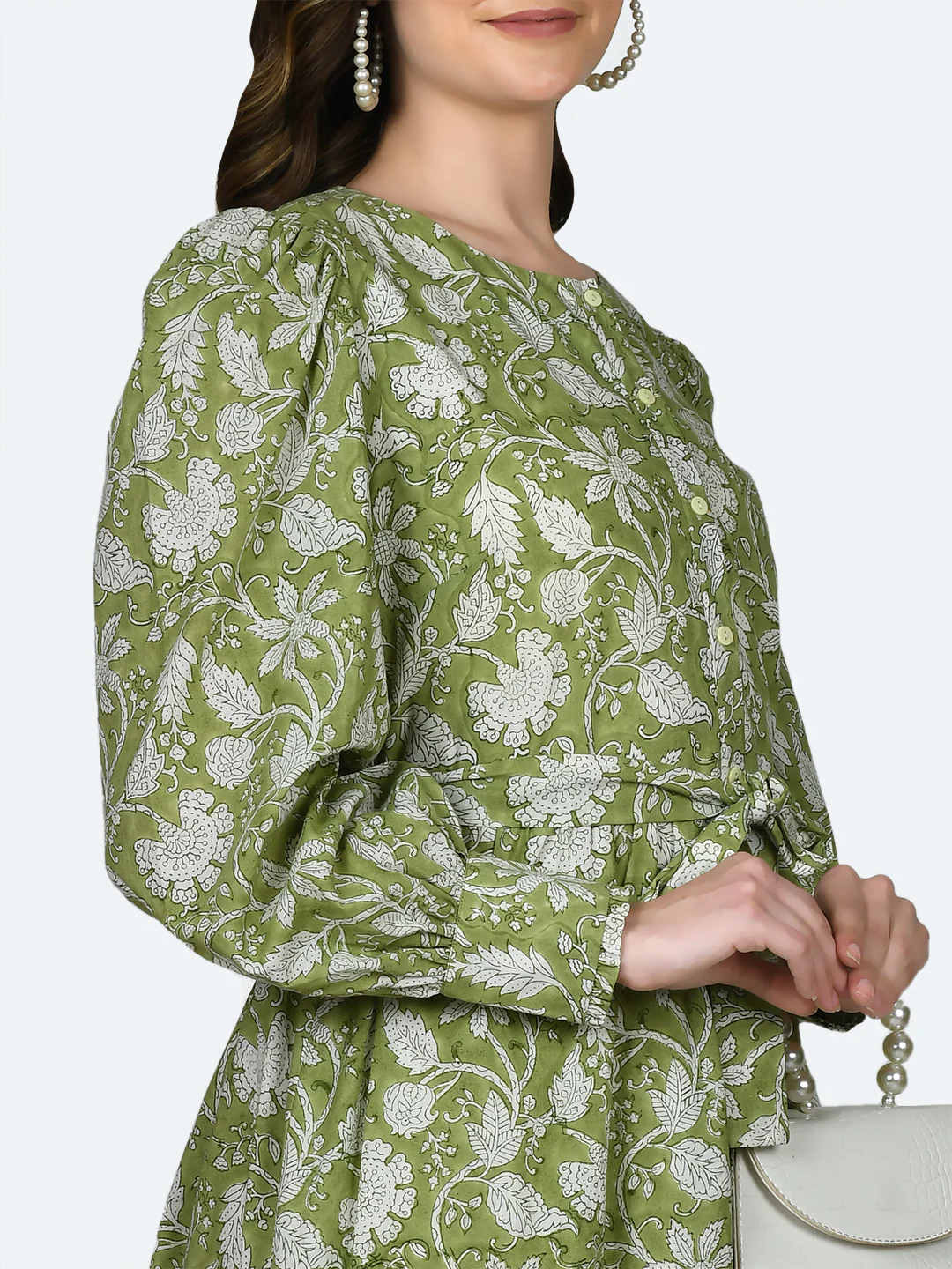 Green Tropical Print Short Dress - Image 6
