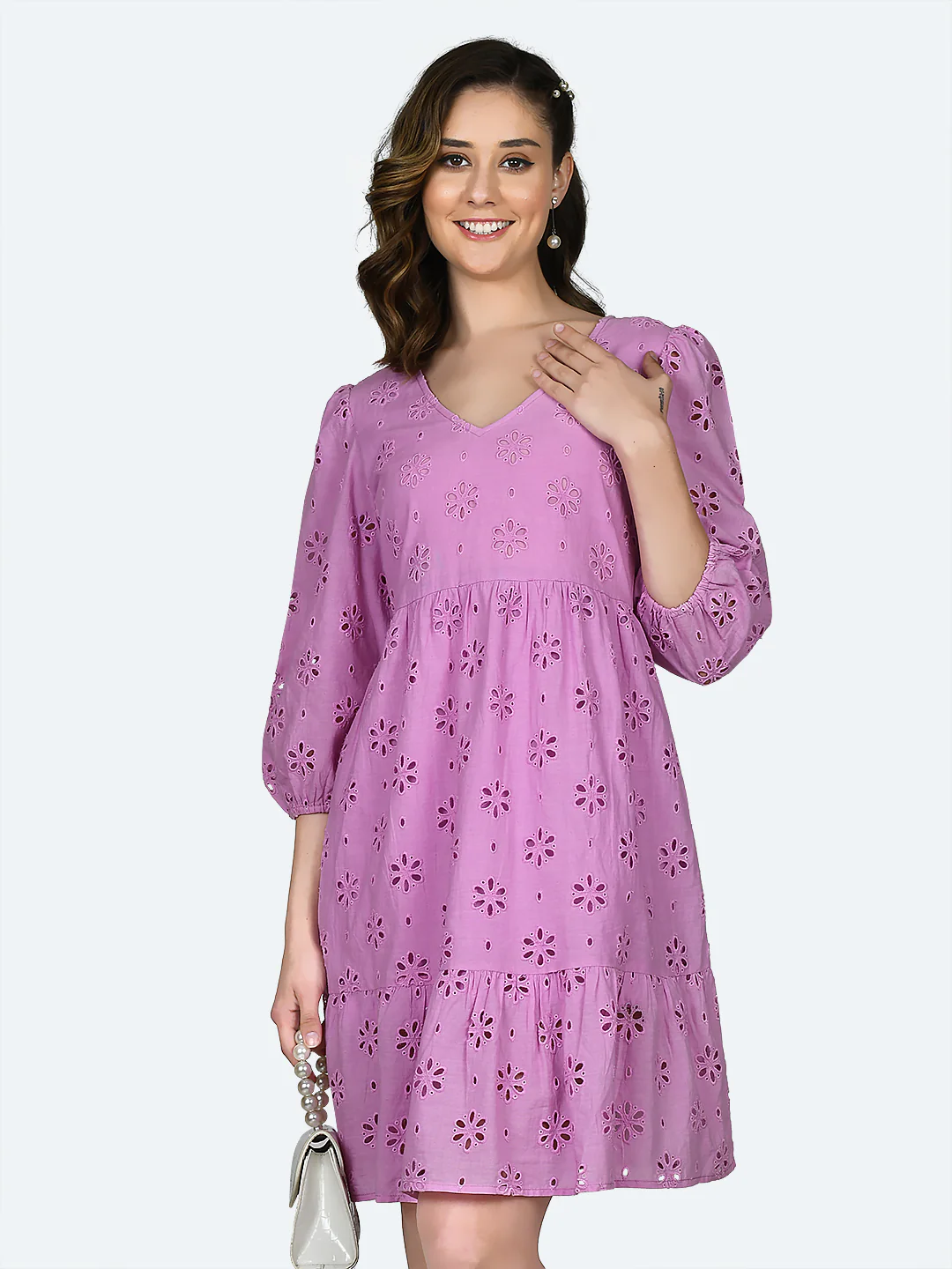 Pink Embroidered Short Dress - Image 2