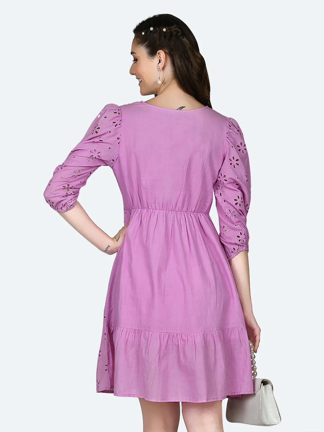Pink Embroidered Short Dress - Image 4