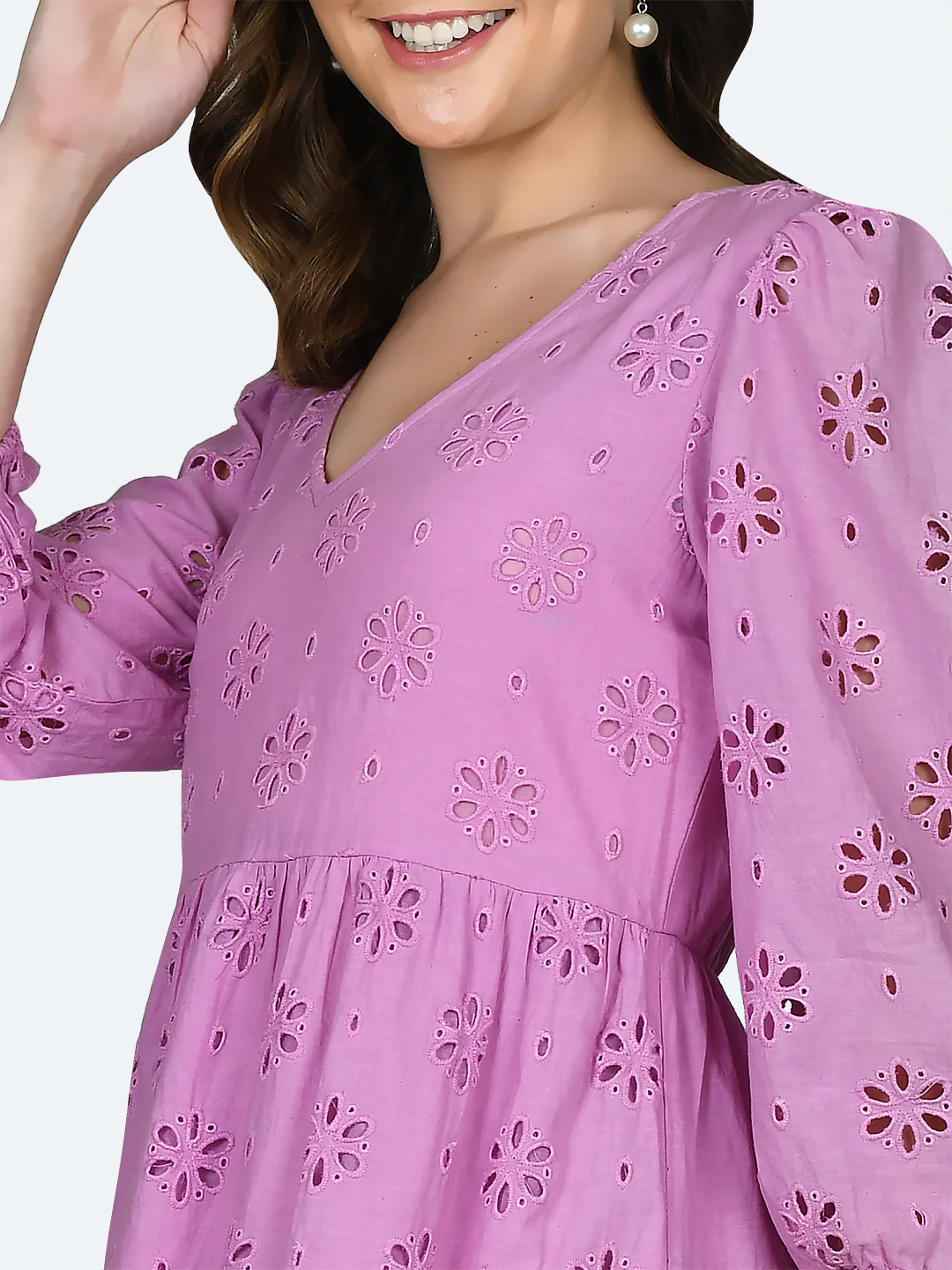 Pink Embroidered Short Dress - Image 6