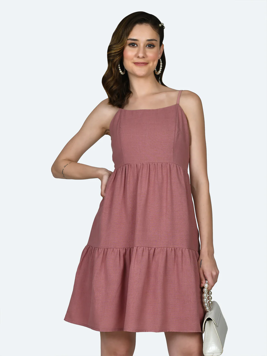 Pink Solid Short Dress - Image 2