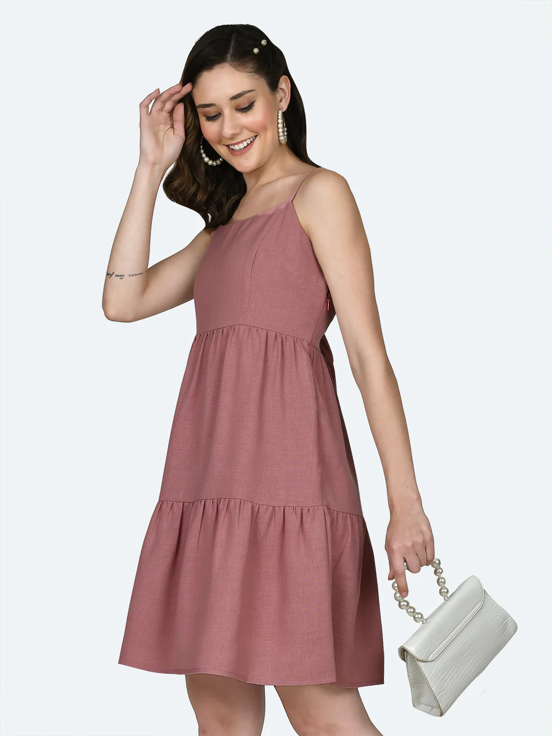 Pink Solid Short Dress - Image 3